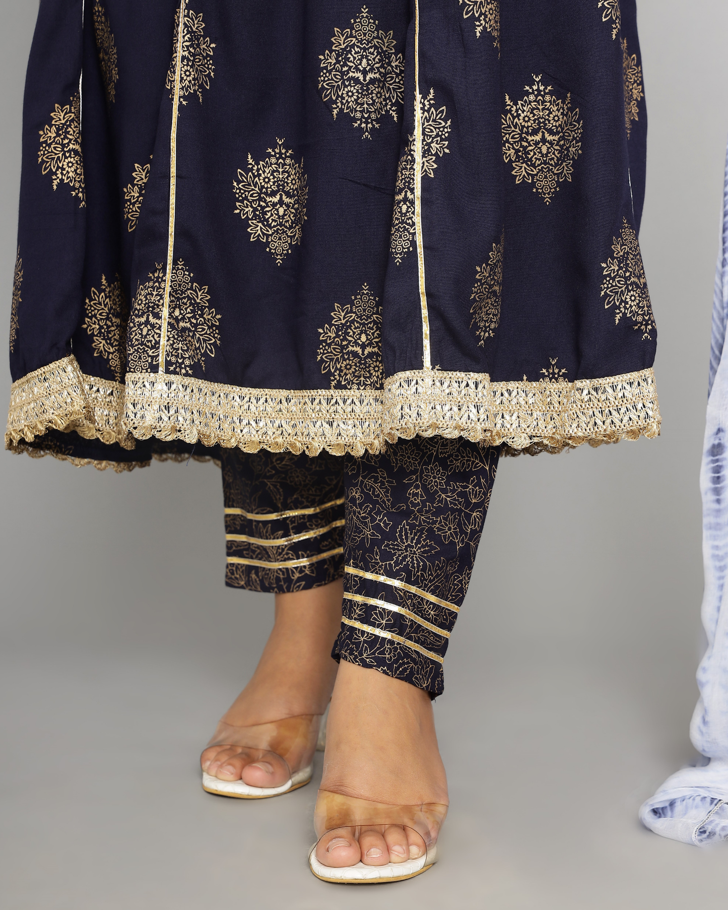Blue Butta Jaal Kurti Set with Dupatta