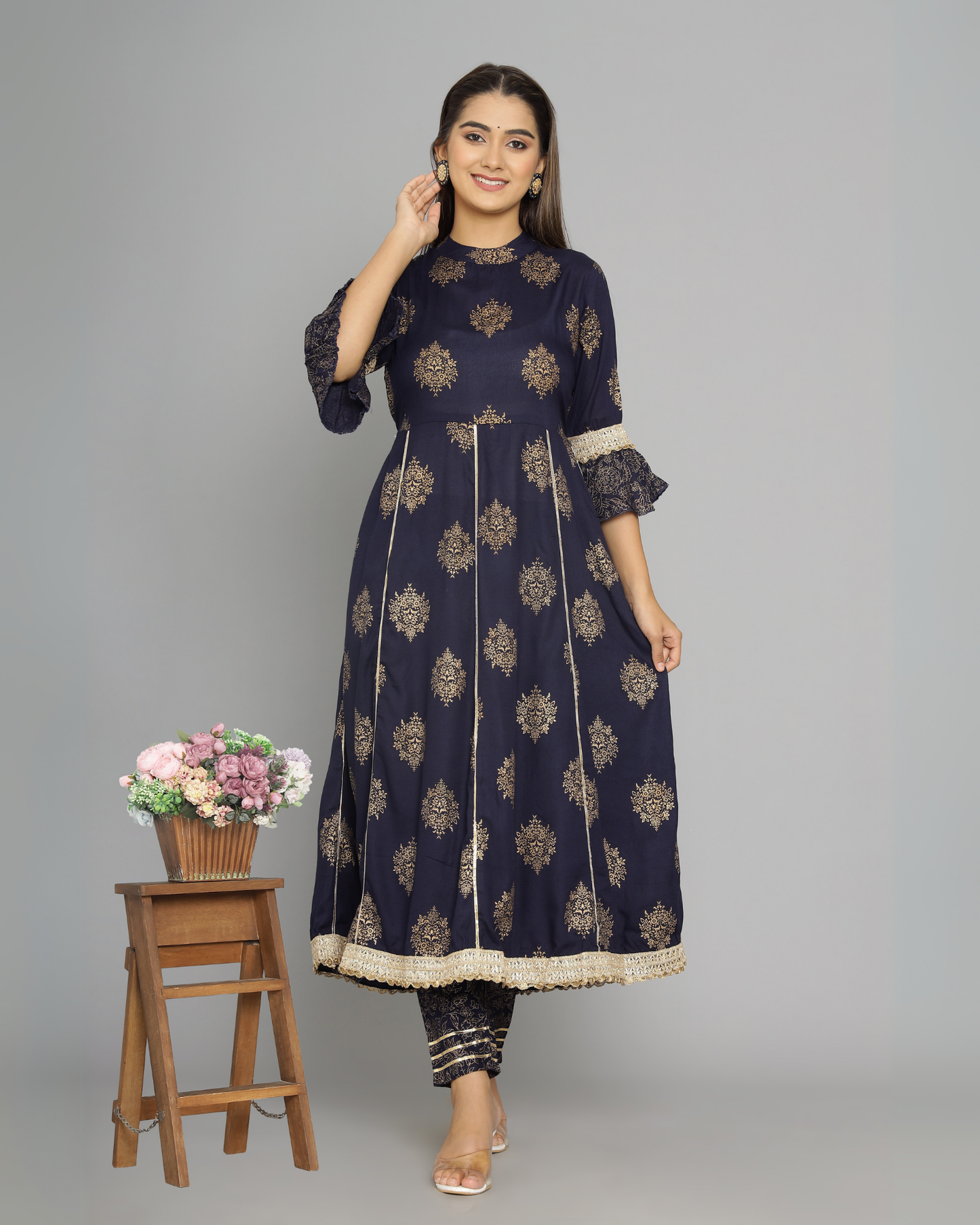 Blue Butta Jaal Kurti Set with Dupatta