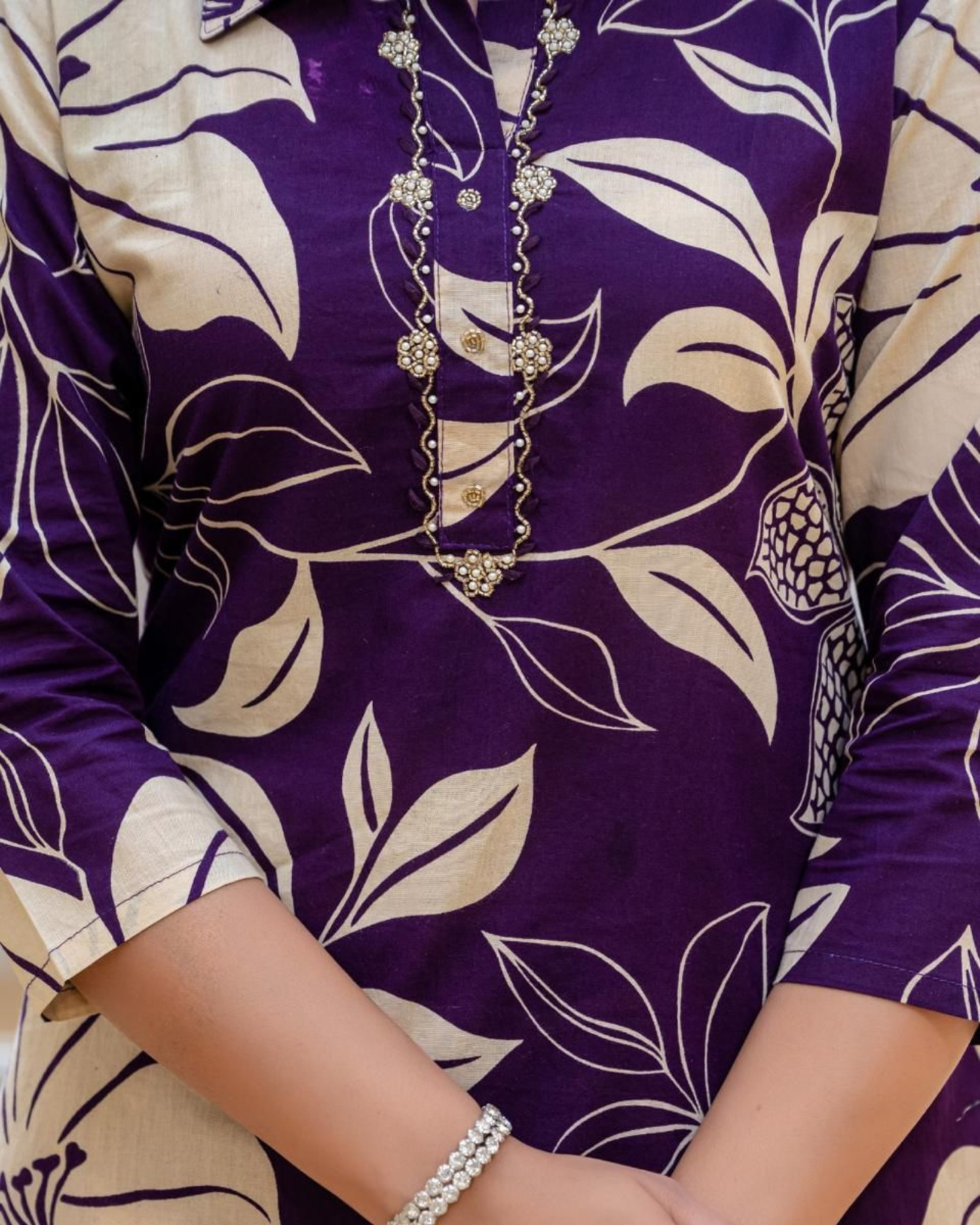 Deep Violet Cotton Floral Printed Co-ord Set