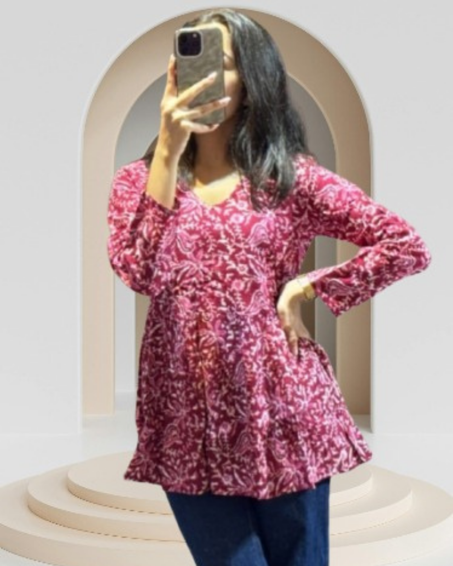 Wine Printed Soft Fabric Top Lightweight and Trendy