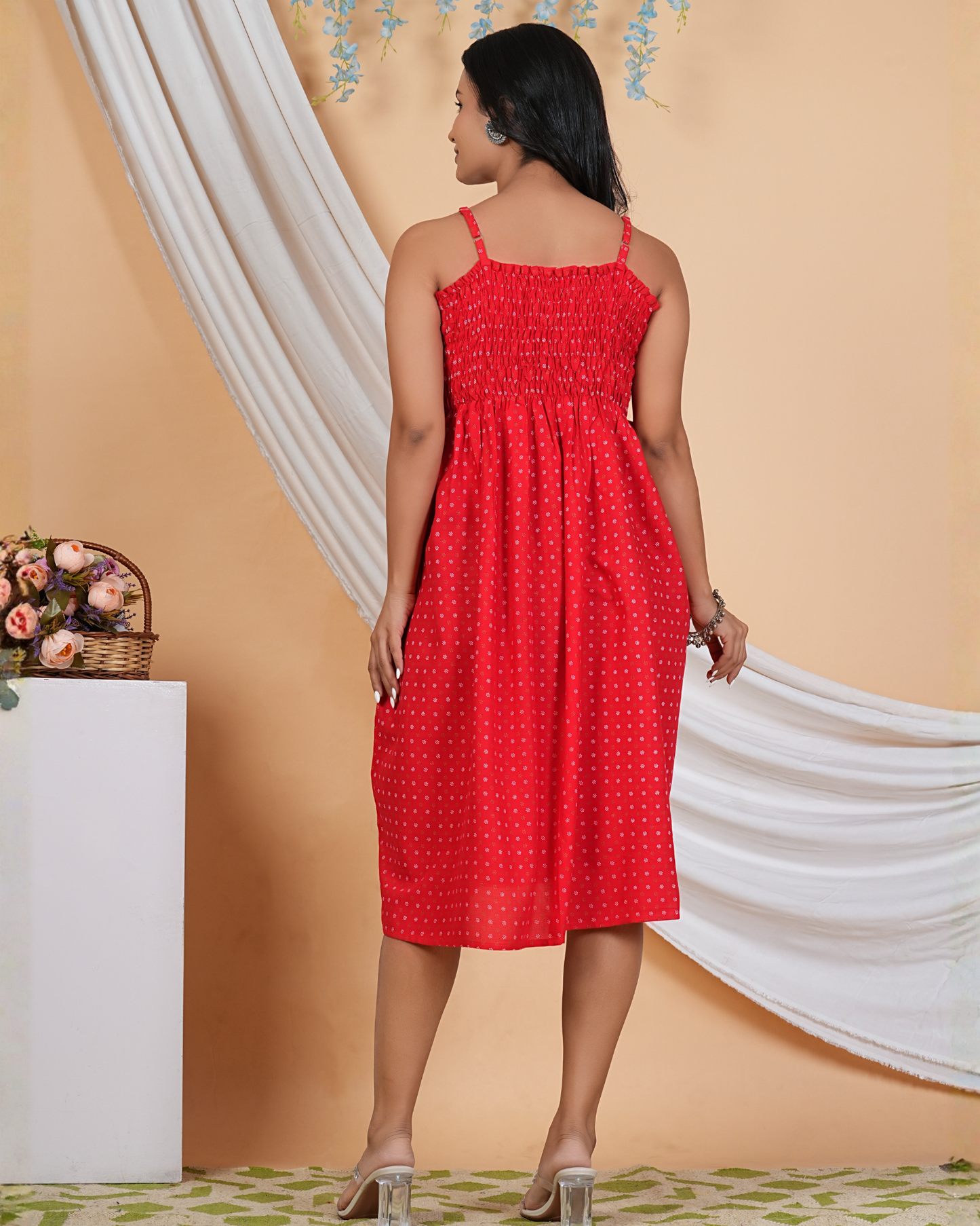 Red Butti Bobin A-Line Cotton Kurti – Classic Elegance in Every Thread