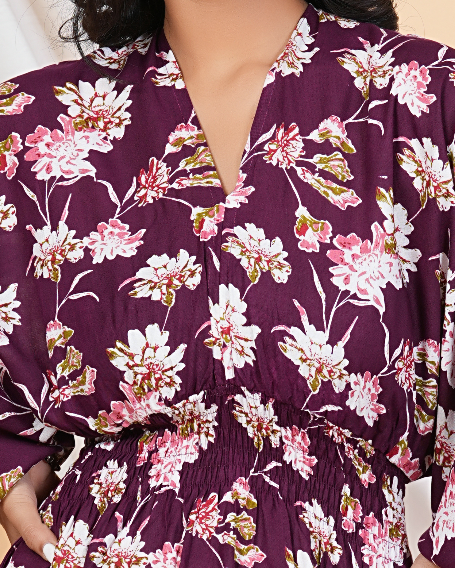 Stylish Wine Floral Cotton Kaftan Breezy, Beautiful & Chic