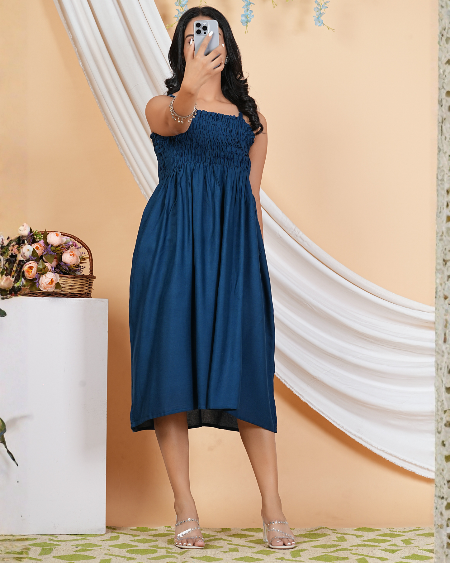Rama Bobin A Line Rayon Kurti Elegant Teal Blue Charm