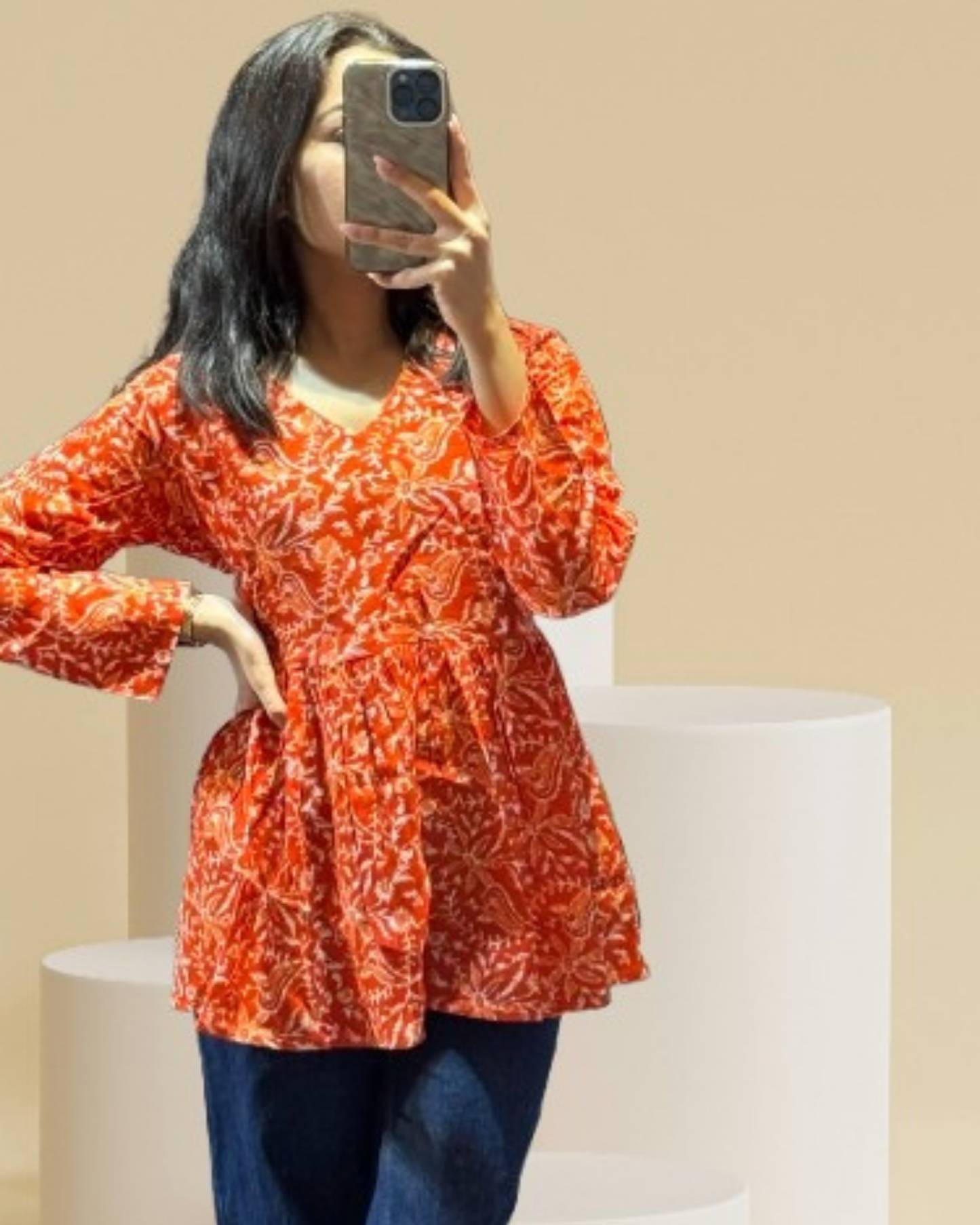 Orange Printed Cotton Top Stylish and Comfortable