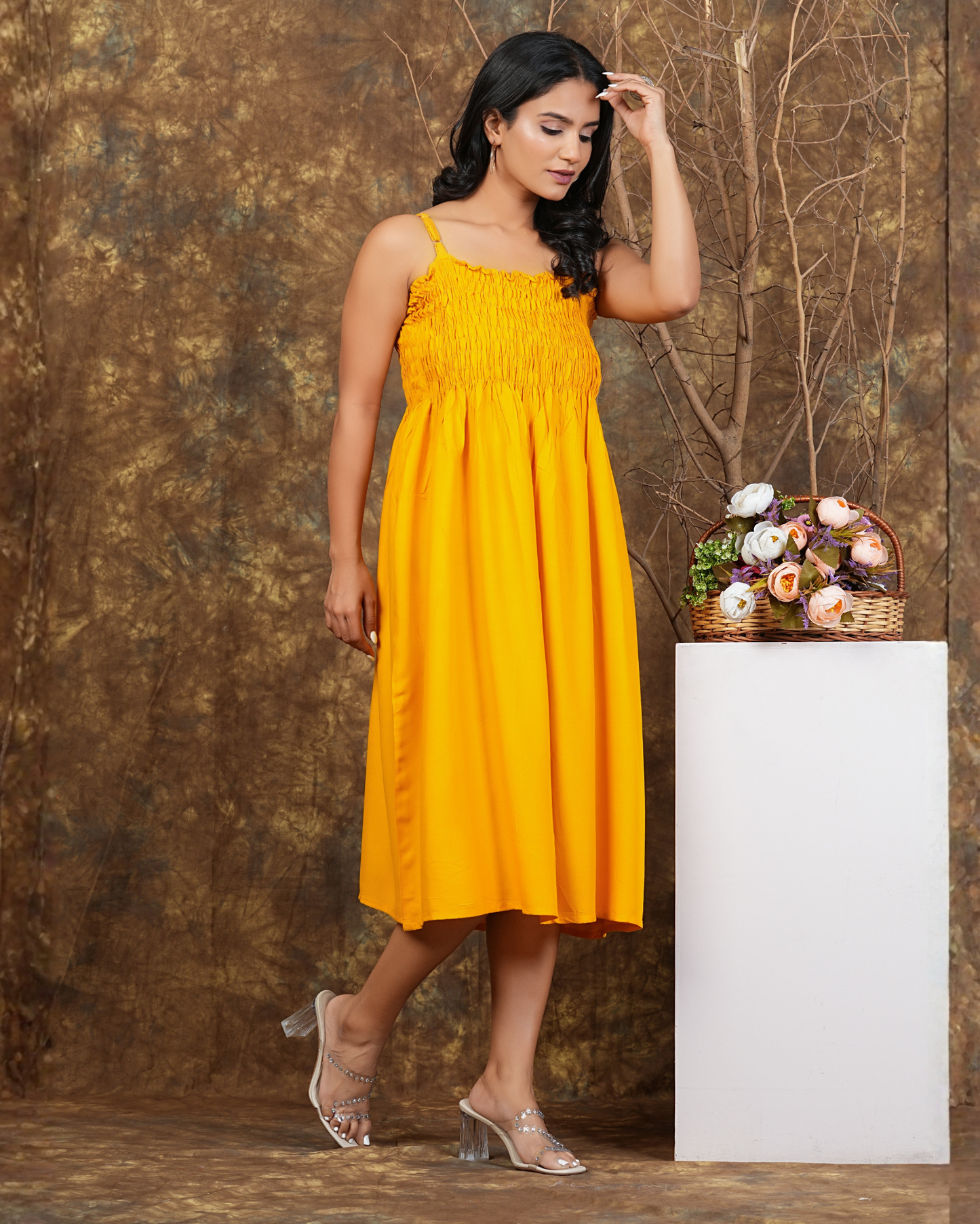 Stylish Mustard Cotton Bobin A Line Top for Casual Occasions