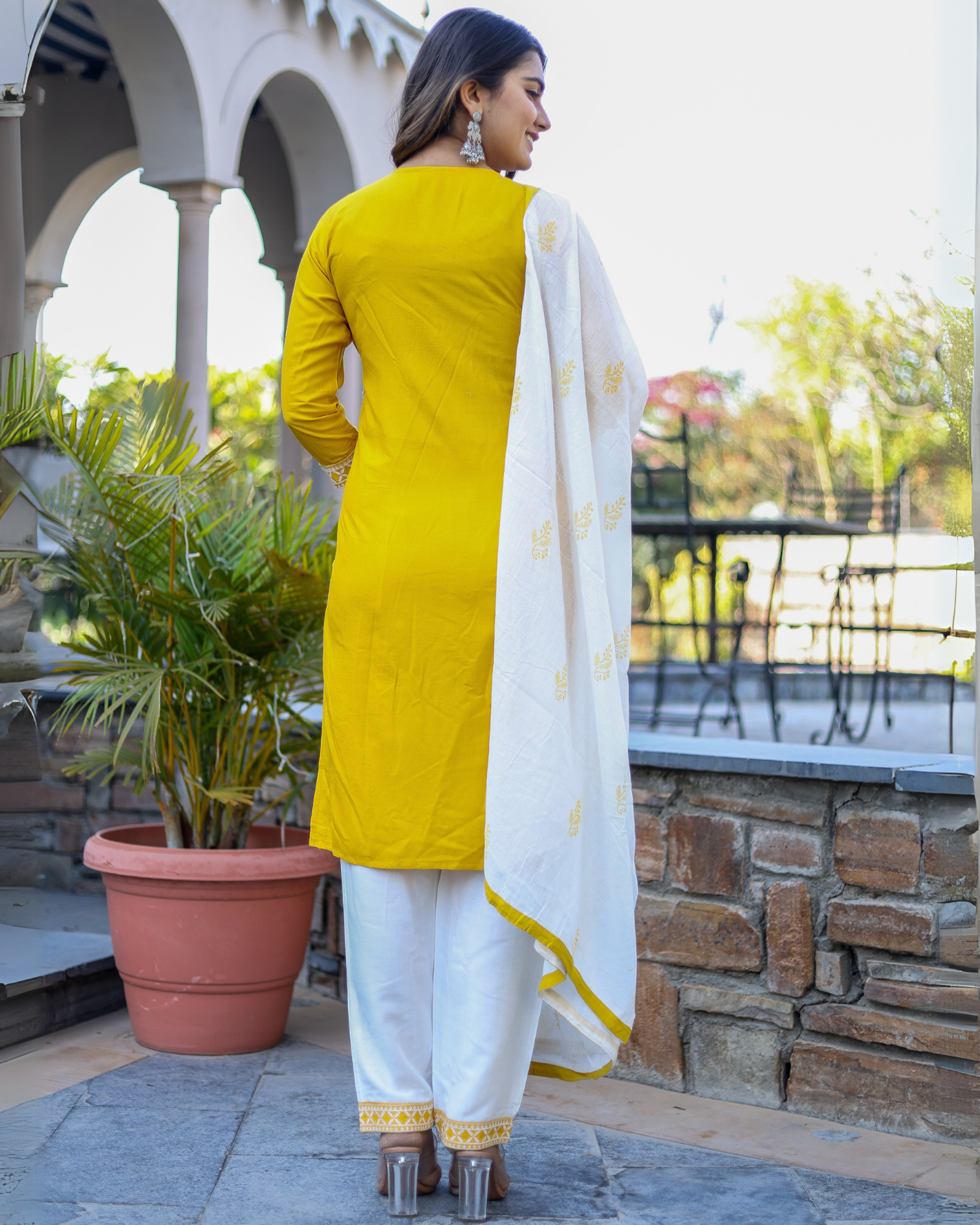 Mustard Kery Rayon Embroidered Kurti Set with Pant & Dupatta
