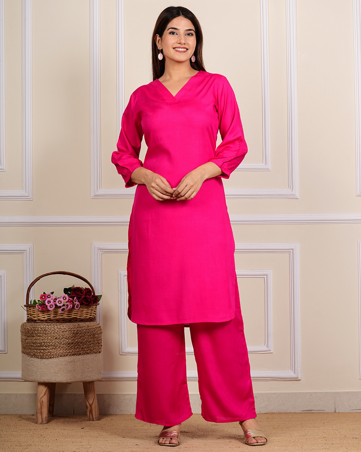 Rani Solid Rayon Calf-Length Kurti with Plazo Set for Women