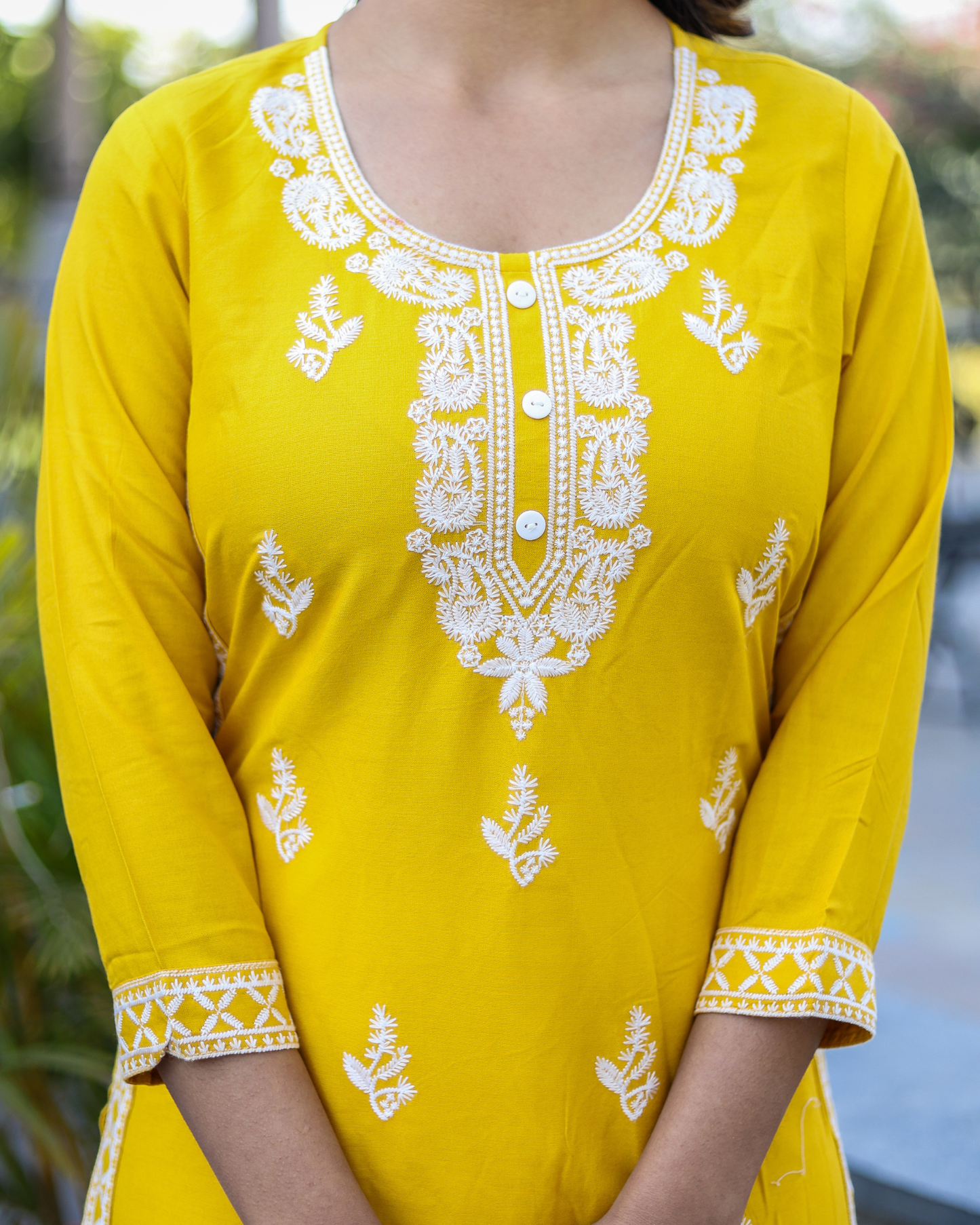 Mustard Kery Rayon Embroidered Kurti Set with Pant & Dupatta