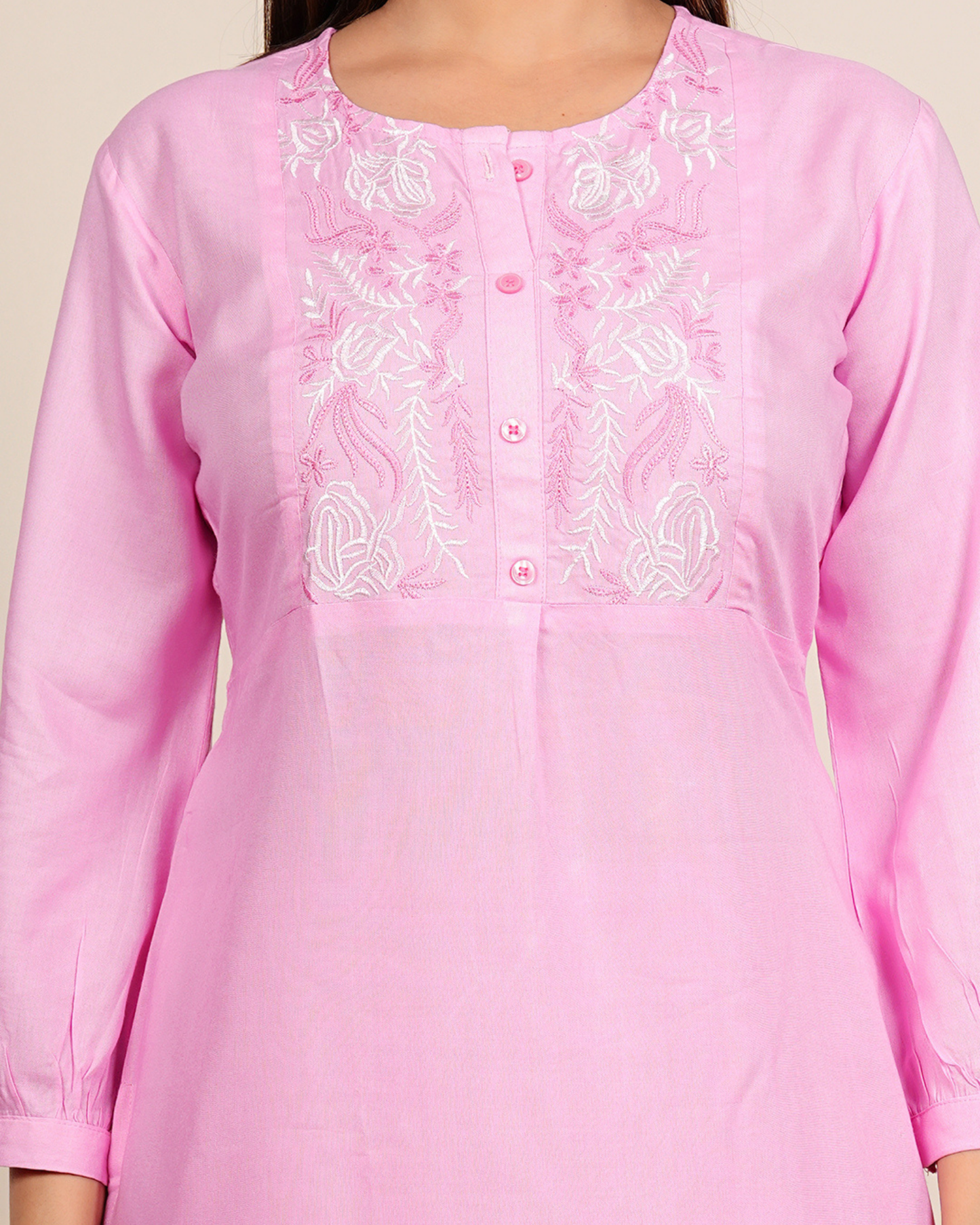 Pink TanaBana Rayon Embroidery Co-ord Set