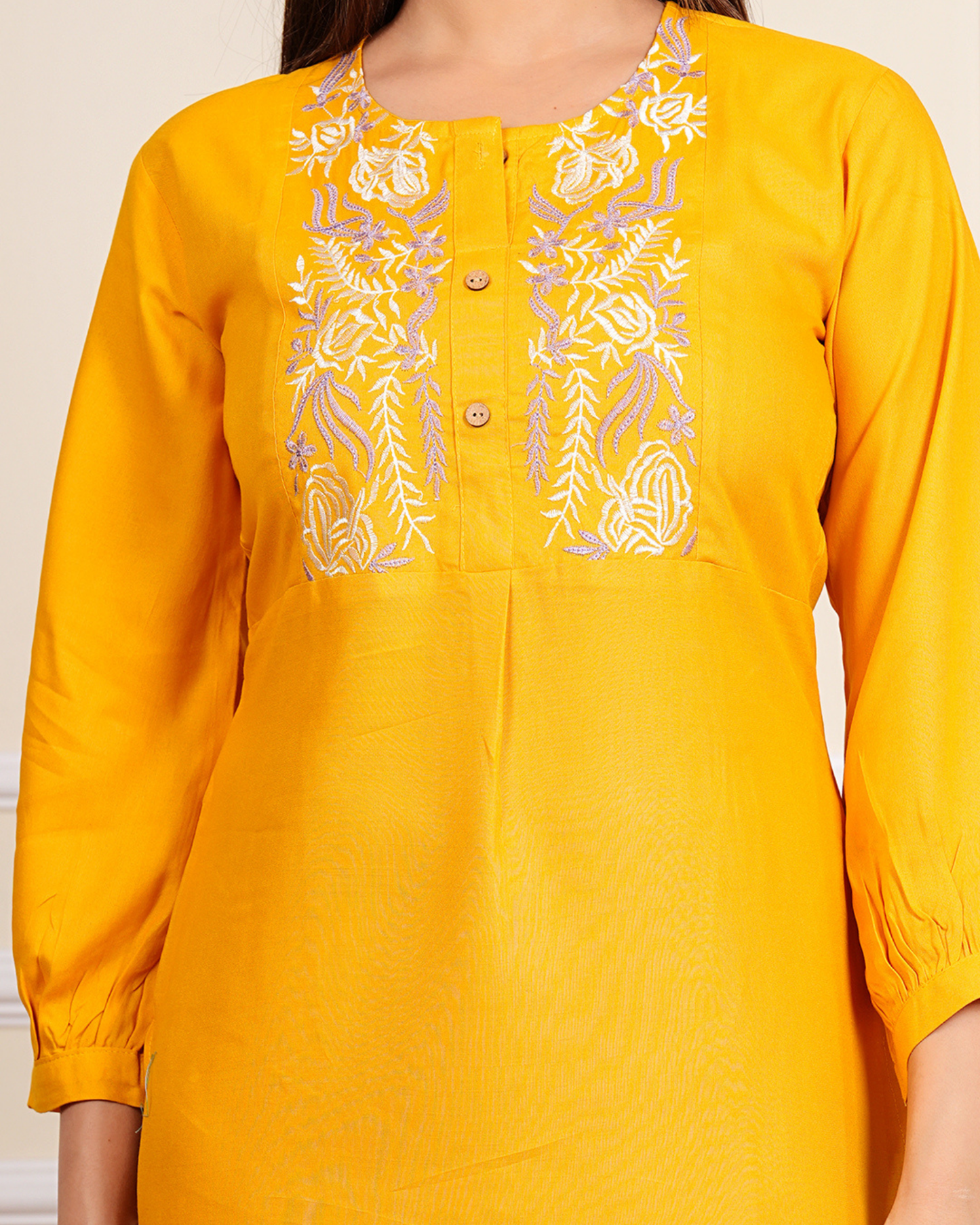 Mustard Solid Rayon Embroidered Co-Ord Set