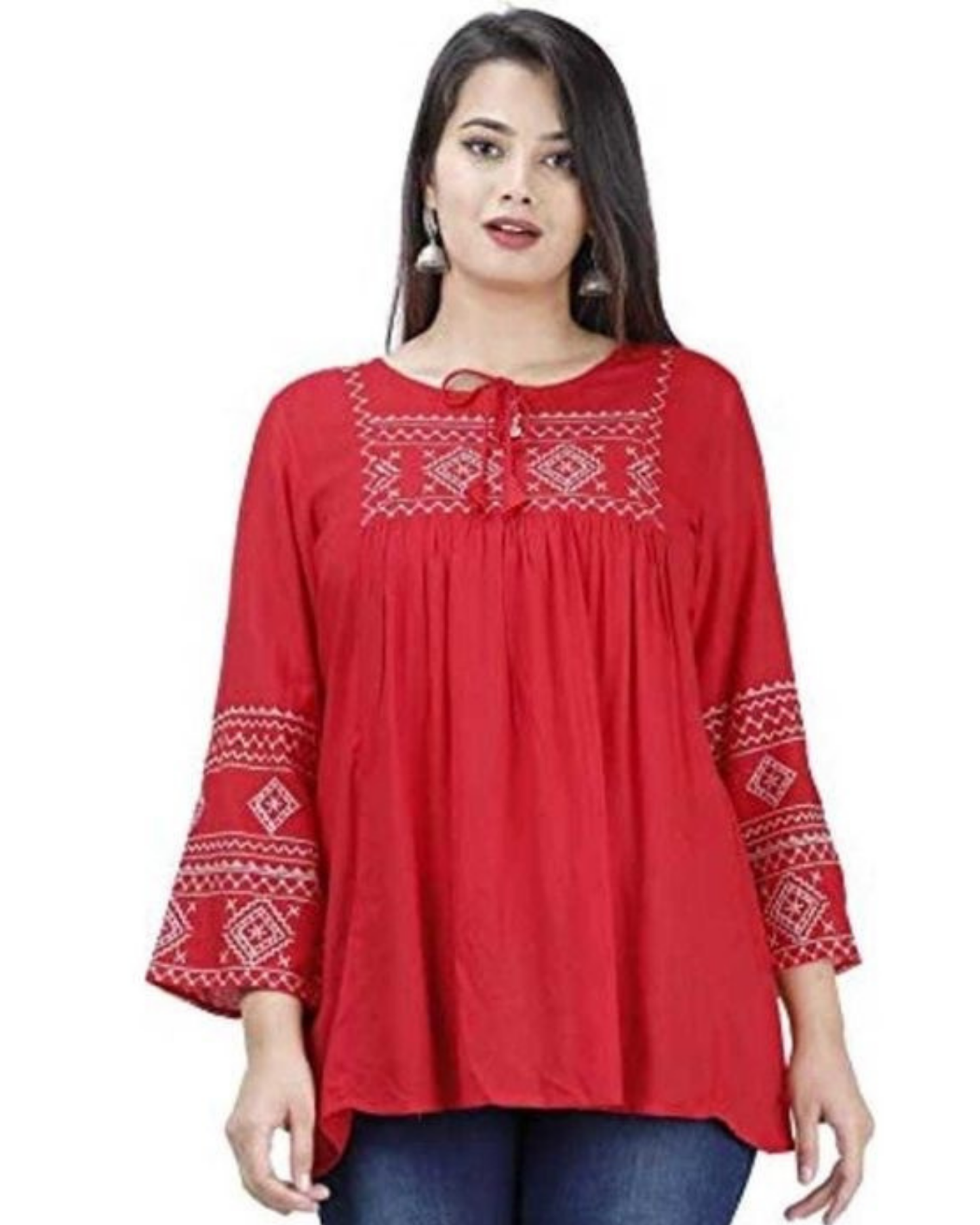 Red Embroidered Rayon Kurti Top Classic and Chic Look