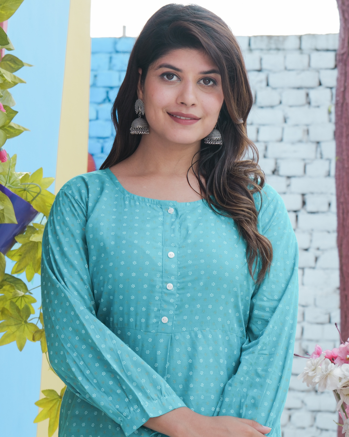 Turquoise Cotton Printed Co-ord Set Chic and Modern Outfit