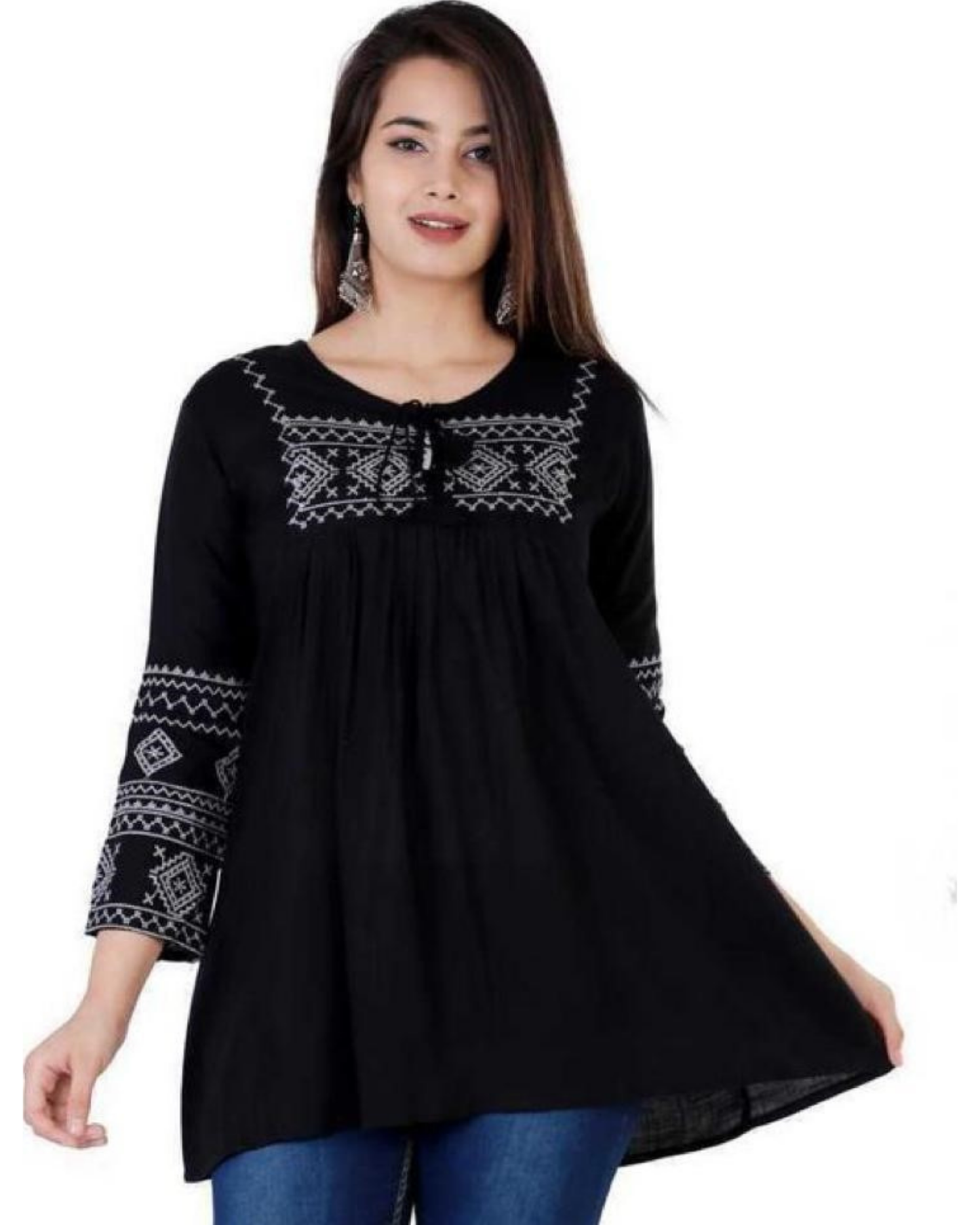 Black Embroidered Rayon Kurti Top Elegant and Trendy Design