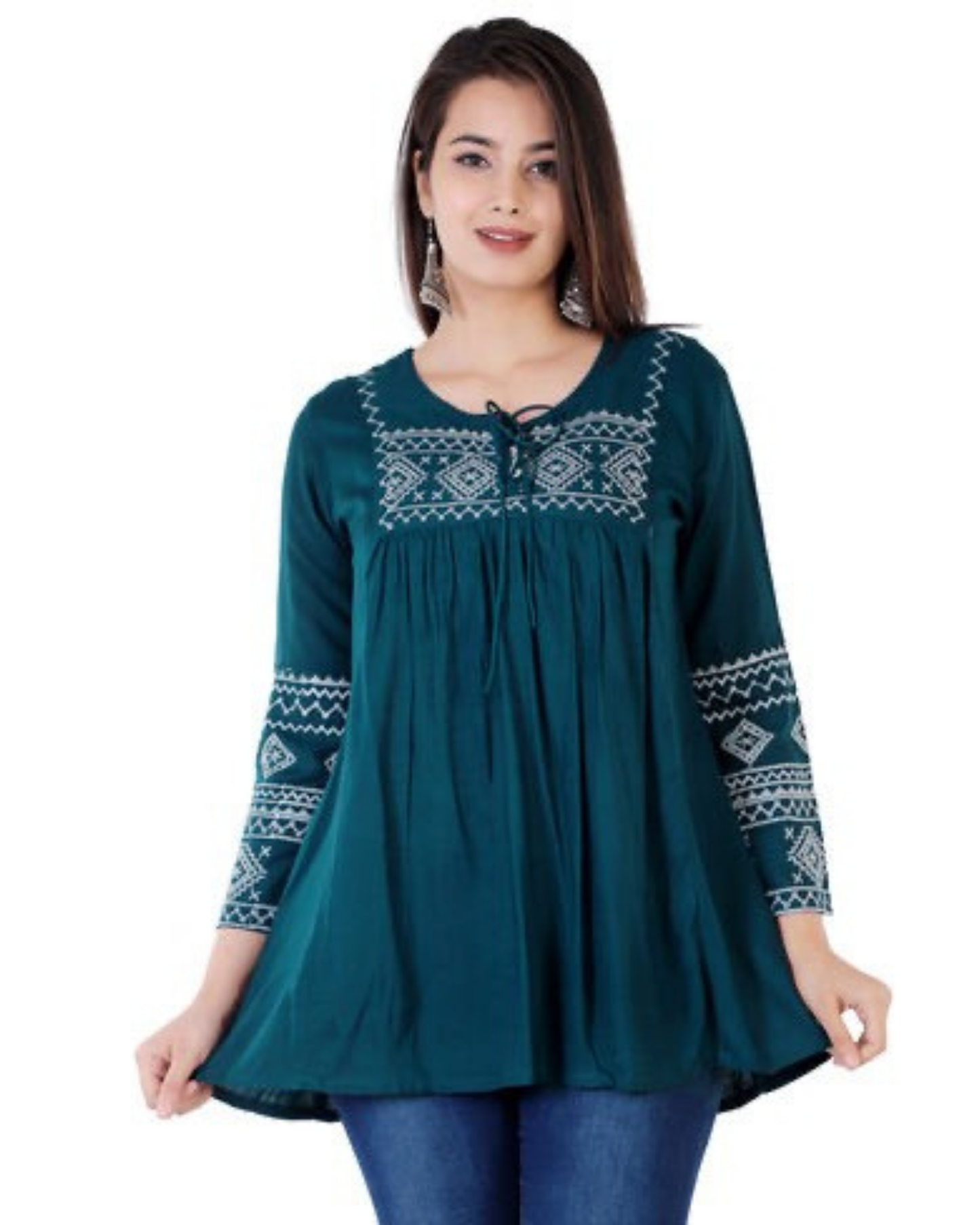 Rama Embroidered Rayon Kurti Top