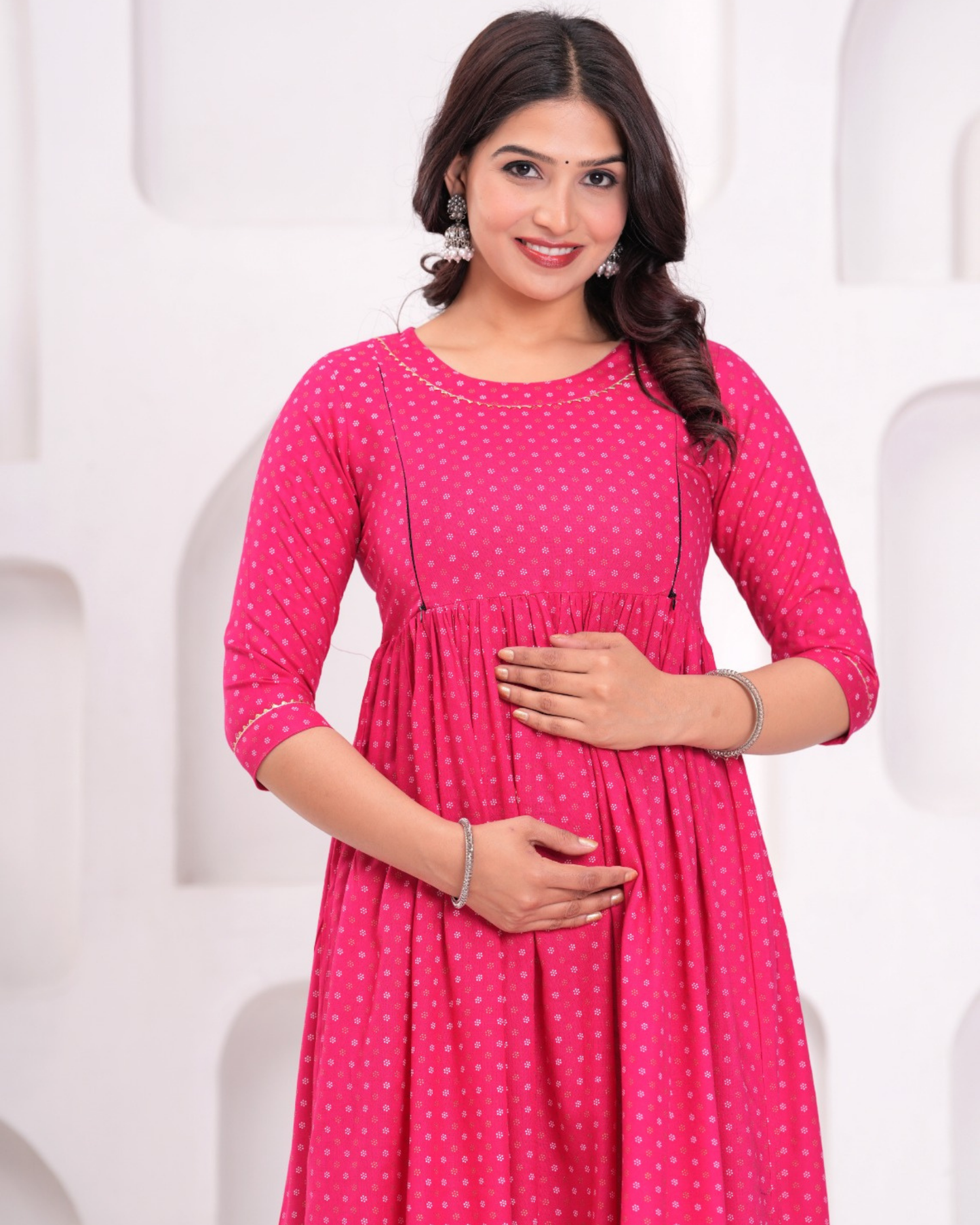 Trendy Rani Butti Maternity Gown with Feeding Zips