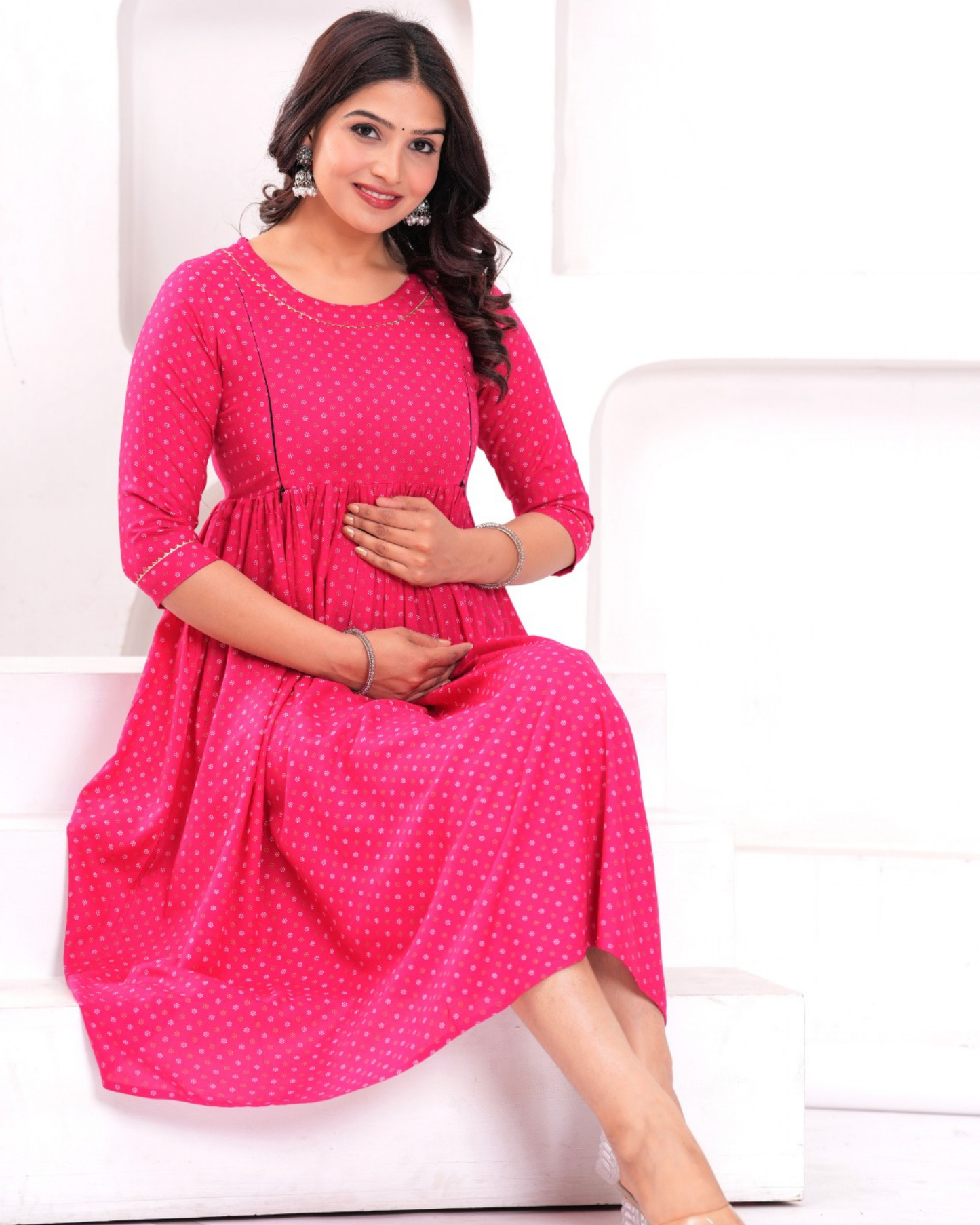 Trendy Rani Butti Maternity Gown with Feeding Zips