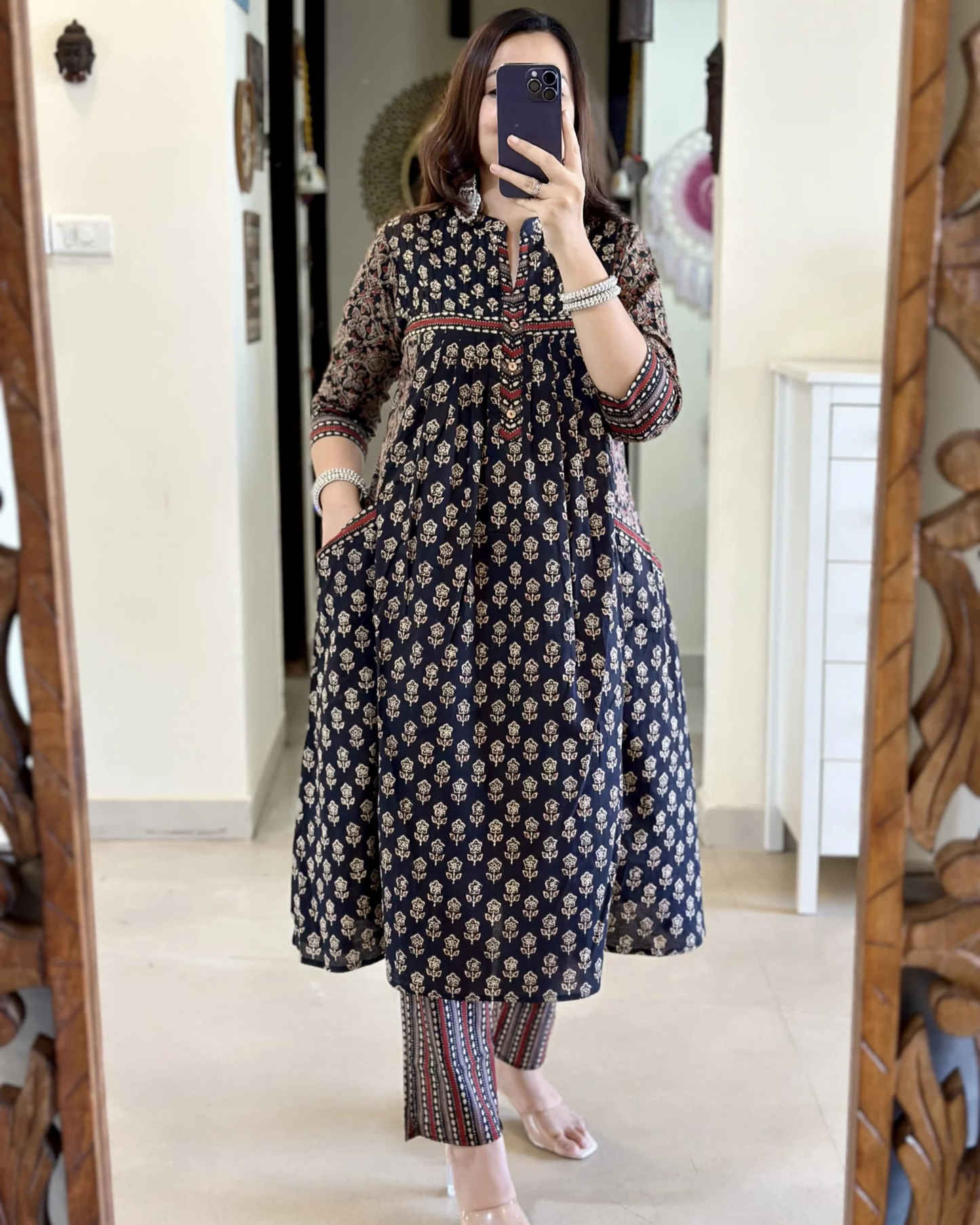 Black Cotton Butti Printed Kurta Set Elegant Everyday Wear