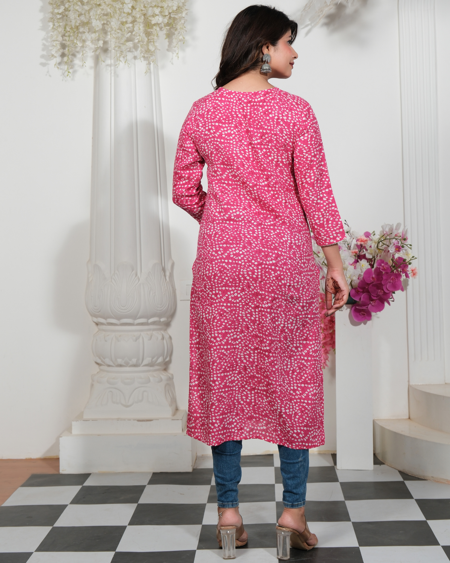 Pink Rayon Printed Straight Kurti Chic and Comfortable Outfit