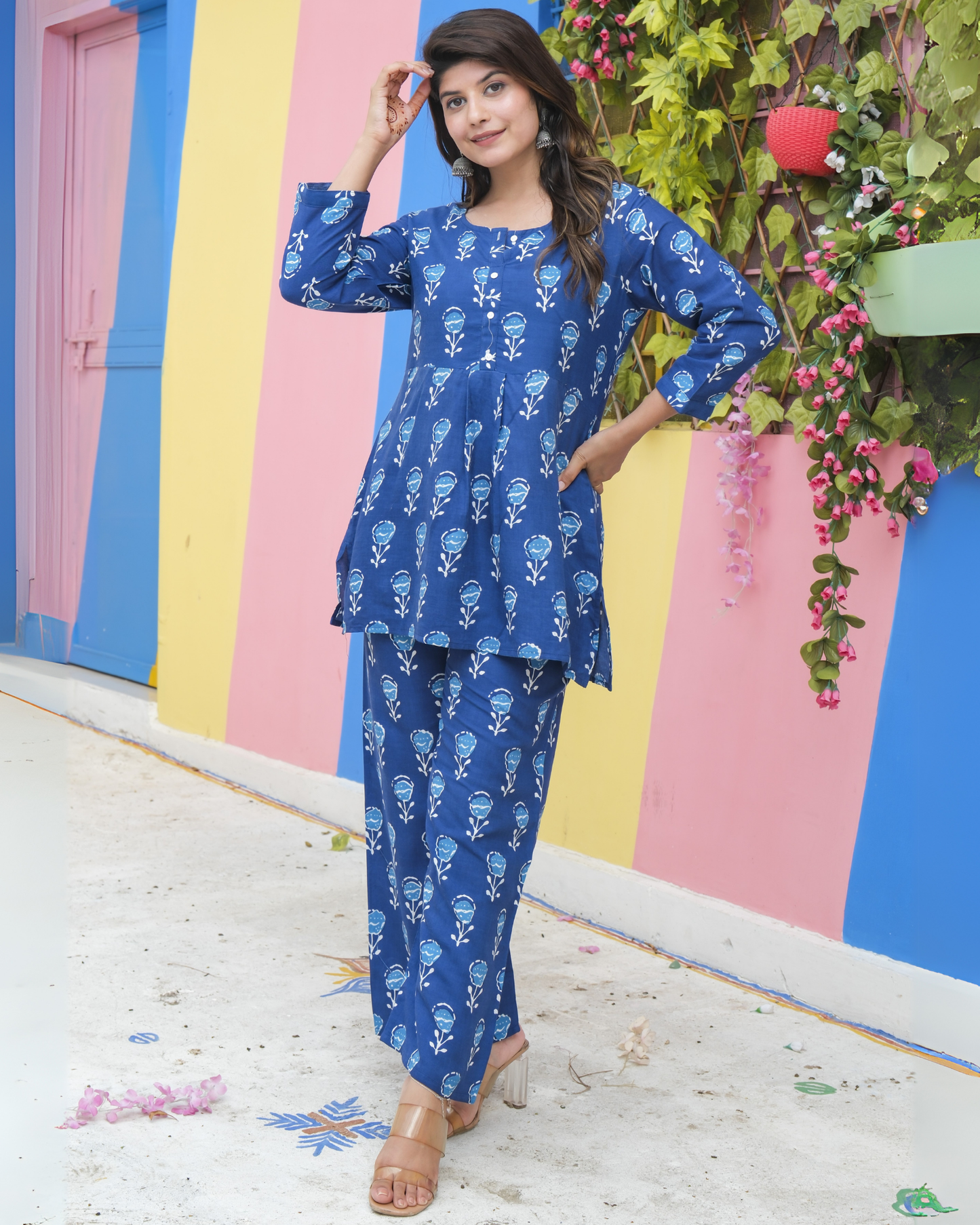 Blue Butta Cotton Printed Co-ord Set Comfortable and Trendy
