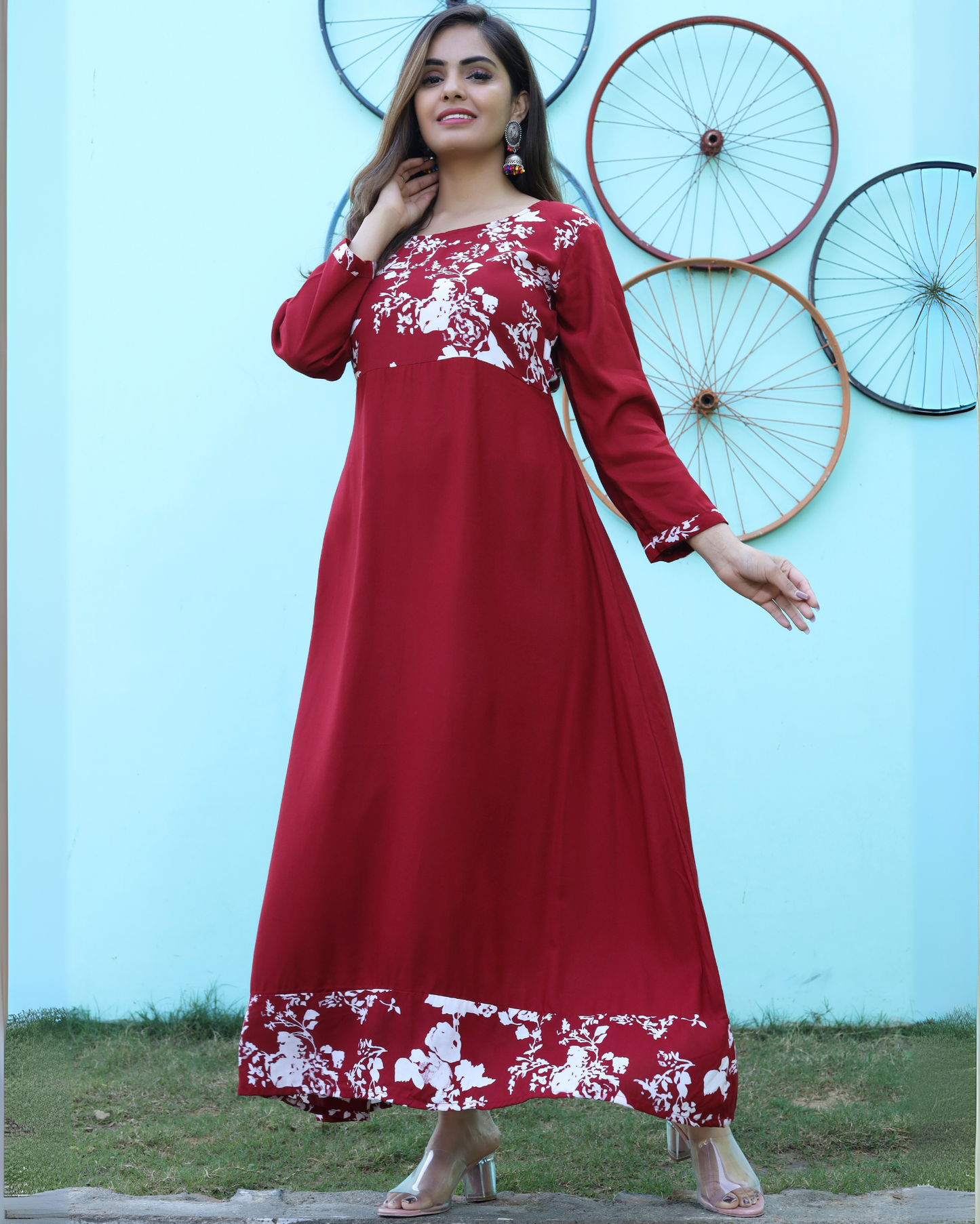 Maroon Floor Length Dhoti Gown Perfect for Festive and Party Wear