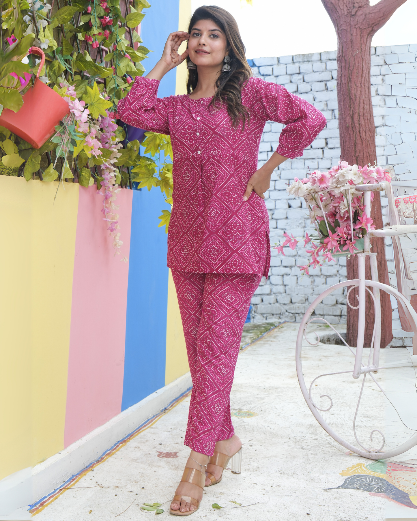 Pink Bandhej Cotton Printed Co-ord Set Traditional and Stylish