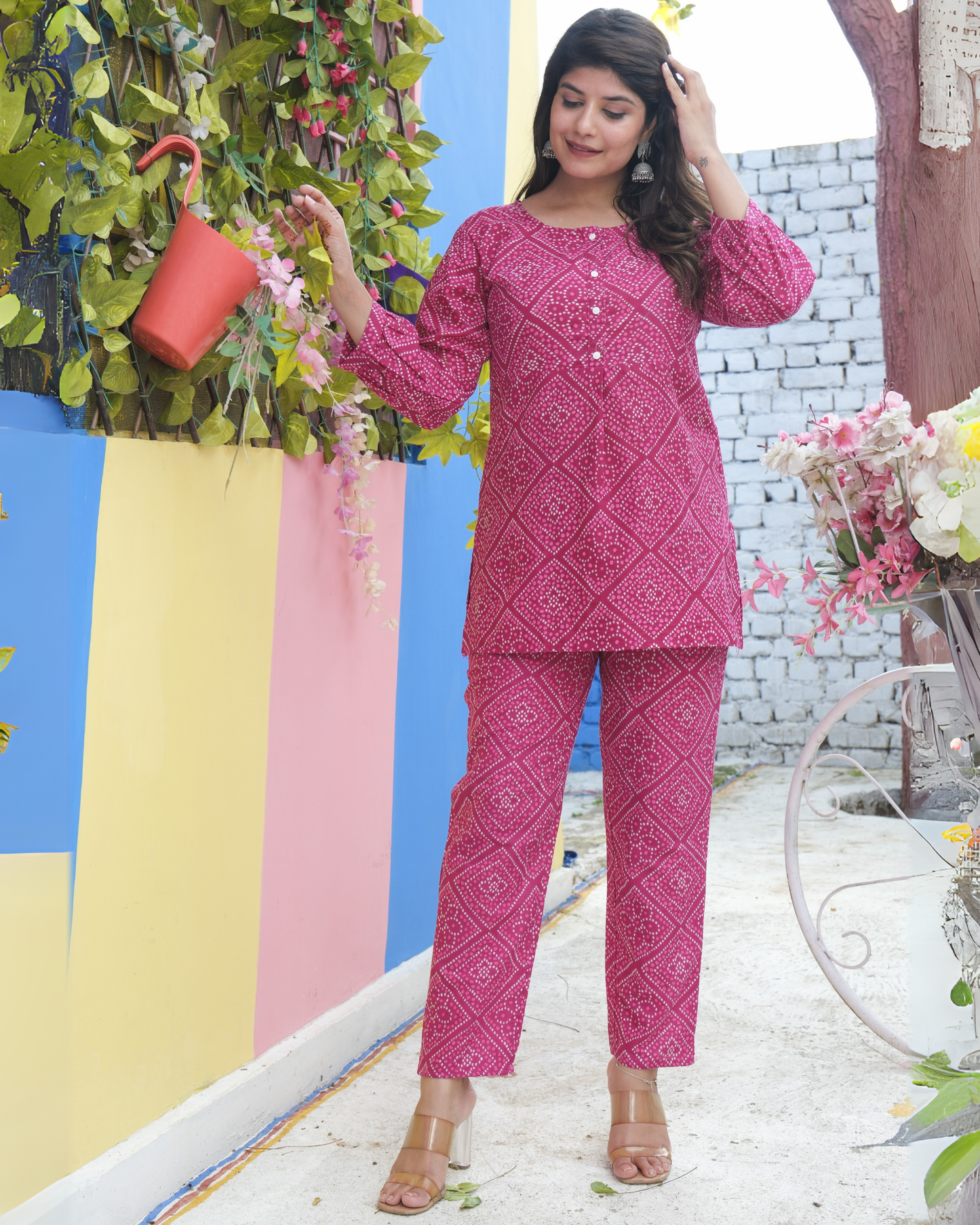Pink Bandhej Cotton Printed Co-ord Set Traditional and Stylish