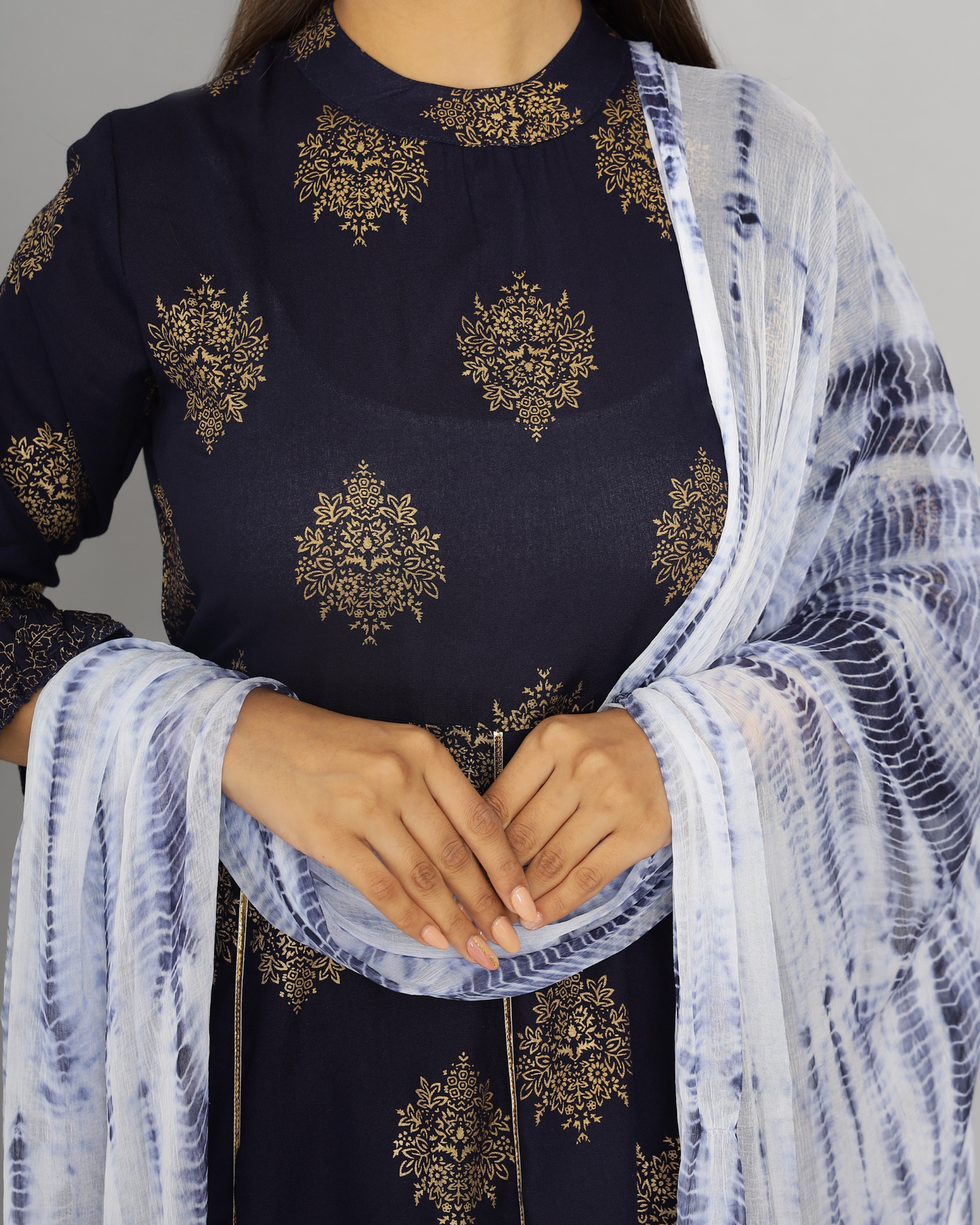 Blue Butta Jaal Kurti Set with Dupatta