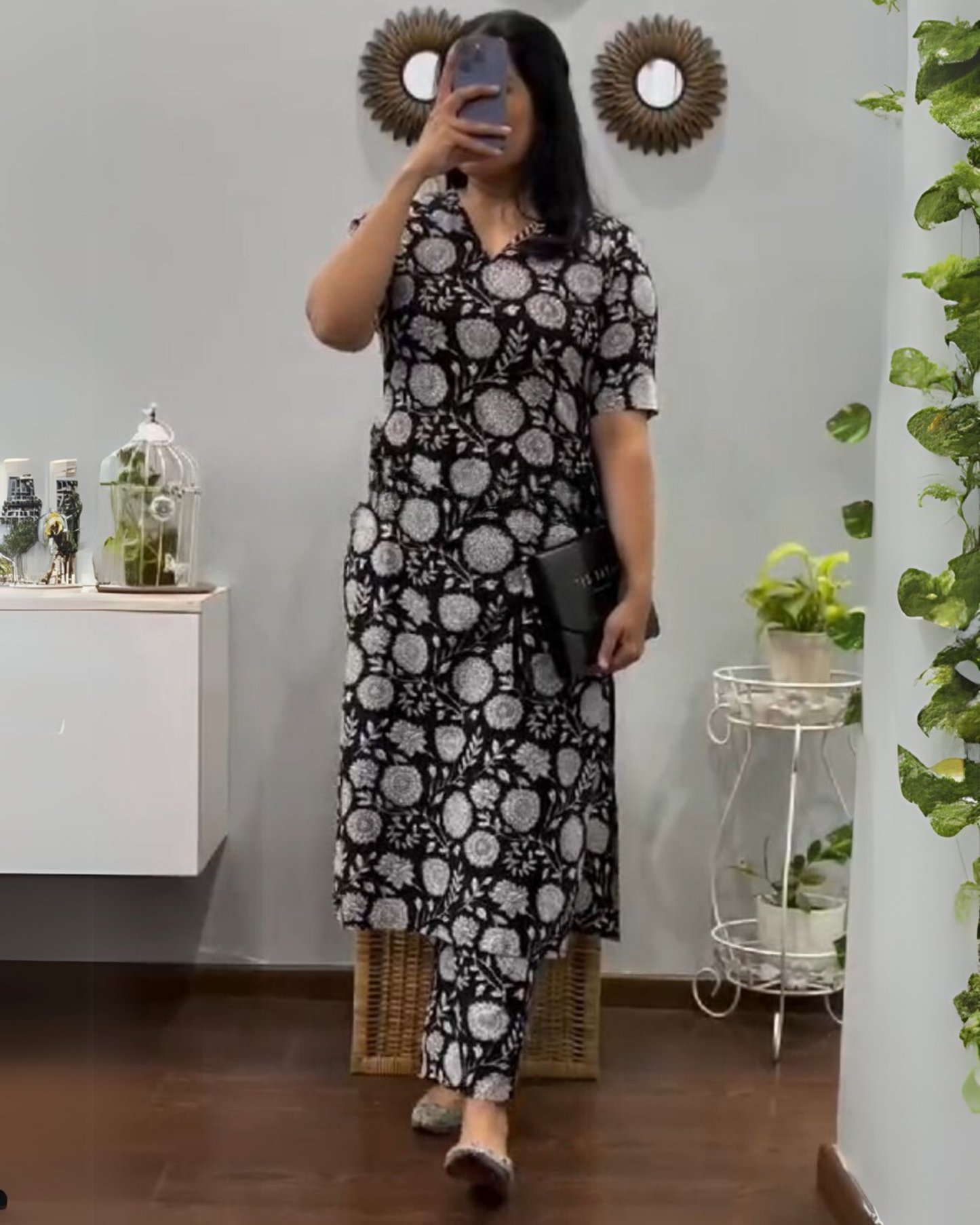 Black Flower Cotton Printed Co-ord Set Stylish and Comfortable