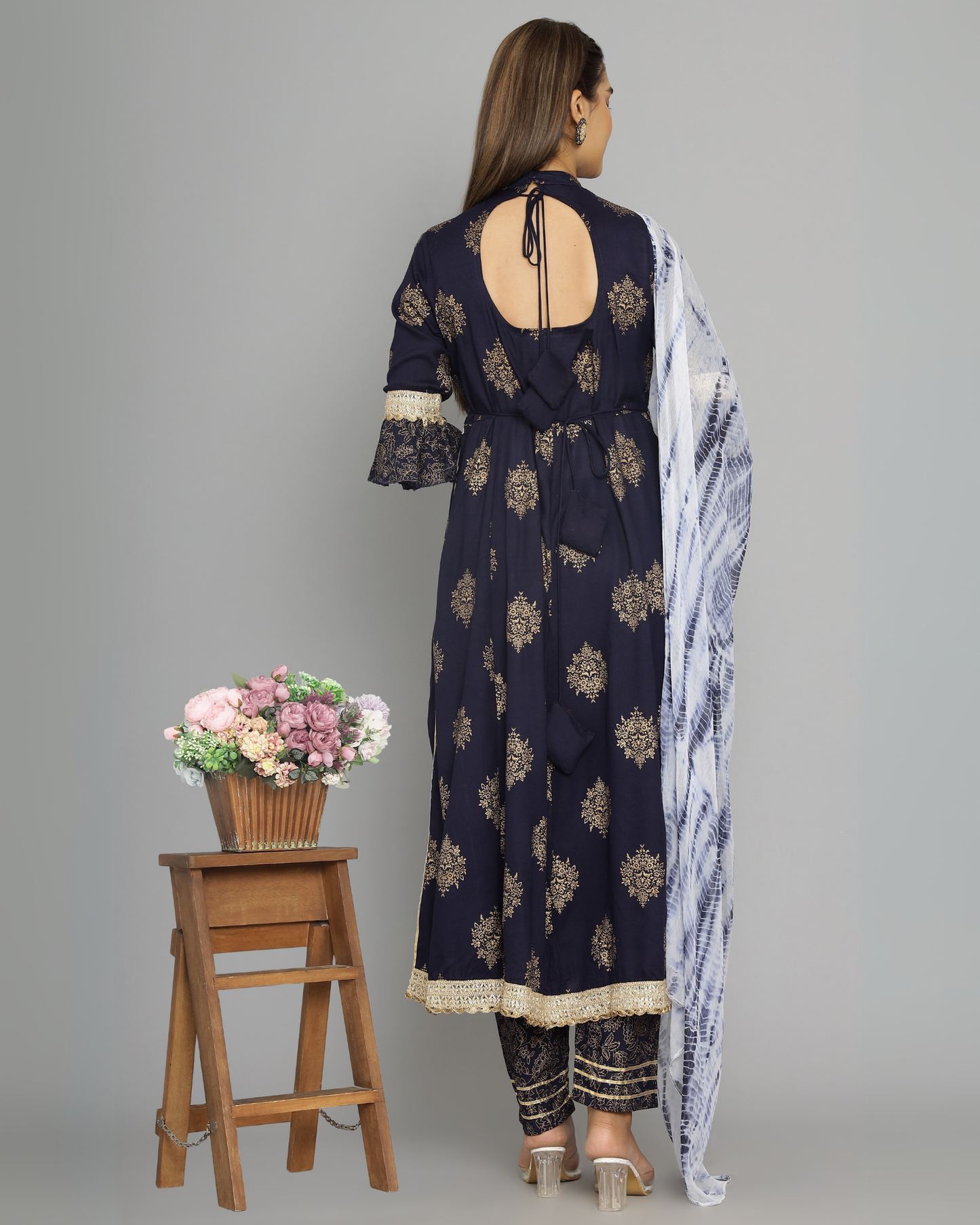 Blue Butta Jaal Kurti Set with Dupatta