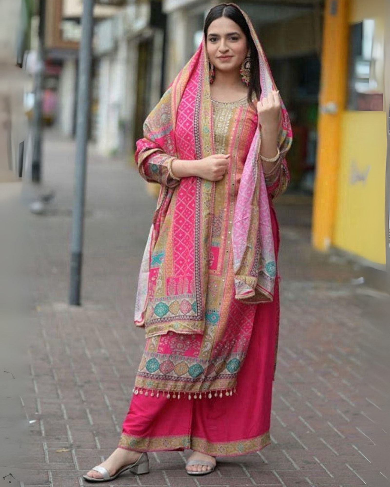 Shree Satin Print Pink & Multi-Color Traditional Suit Set with Dupatta