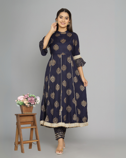 Blue Butta Jaal Kurti Set with Dupatta