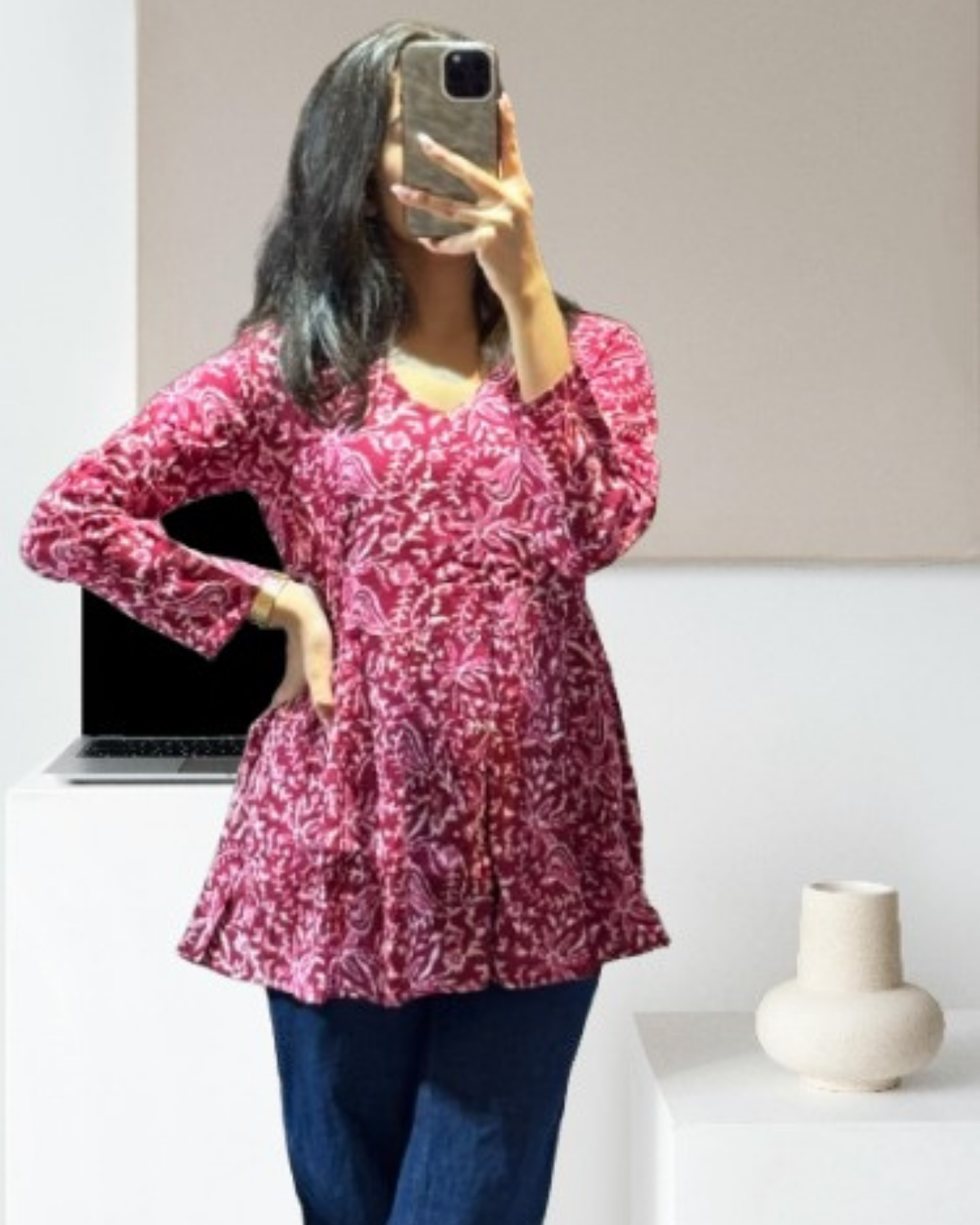 Wine Printed Soft Fabric Top Lightweight and Trendy