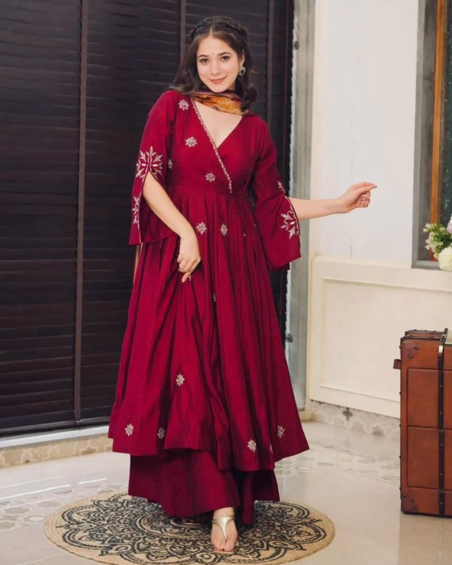Chinon Embroidered Suit Set with Printed Dupatta Festive Elegance Redefined