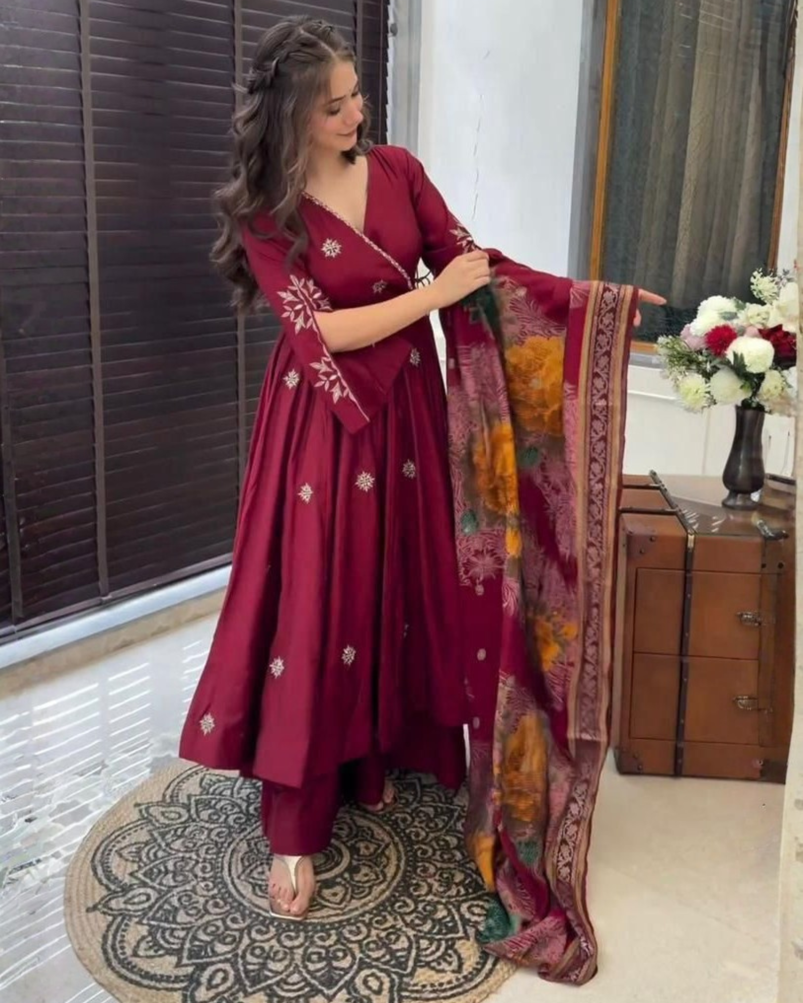 Chinon Embroidered Suit Set with Printed Dupatta Festive Elegance Redefined