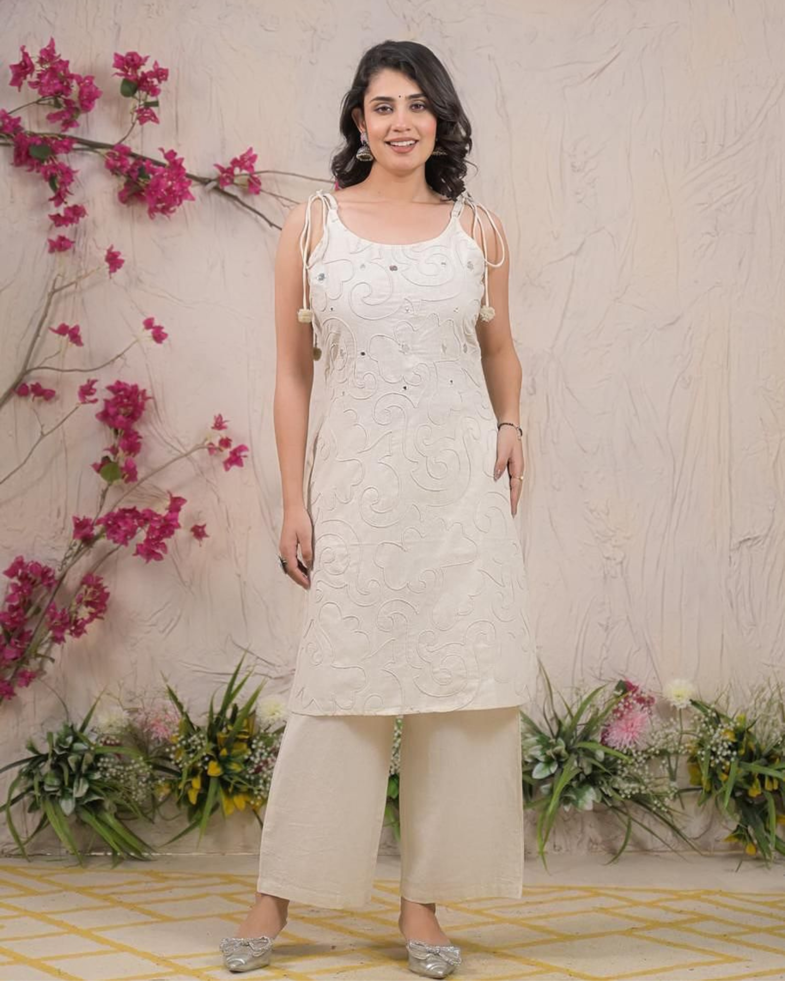 Elegant Cotton Embroidered Sleeveless Kurta with Palazzo