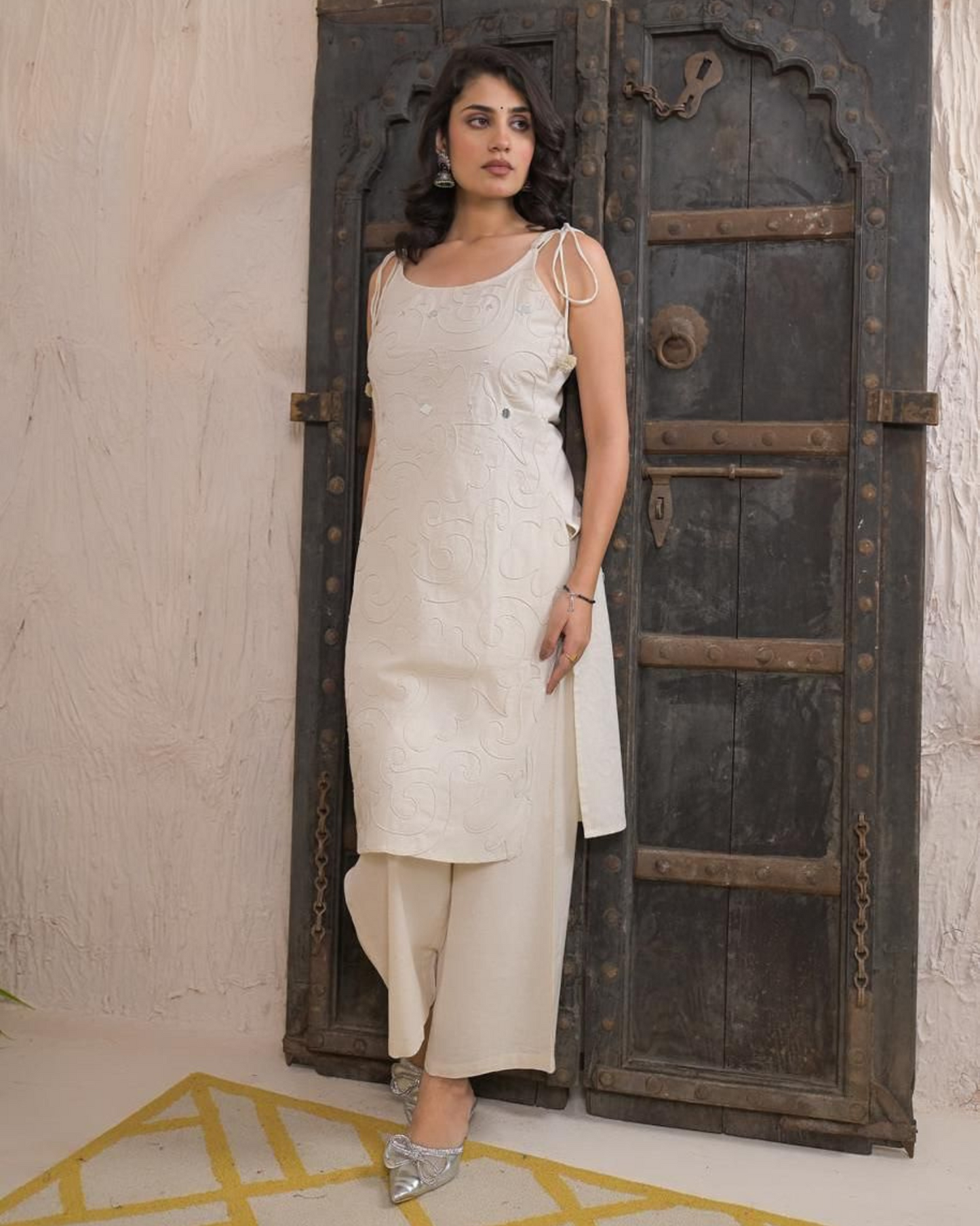 Elegant Cotton Embroidered Sleeveless Kurta with Palazzo