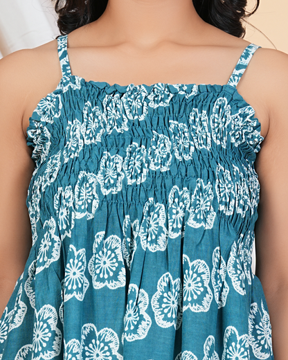Stylish Rama Flower Bobin A-Line Kurti for a Graceful Look