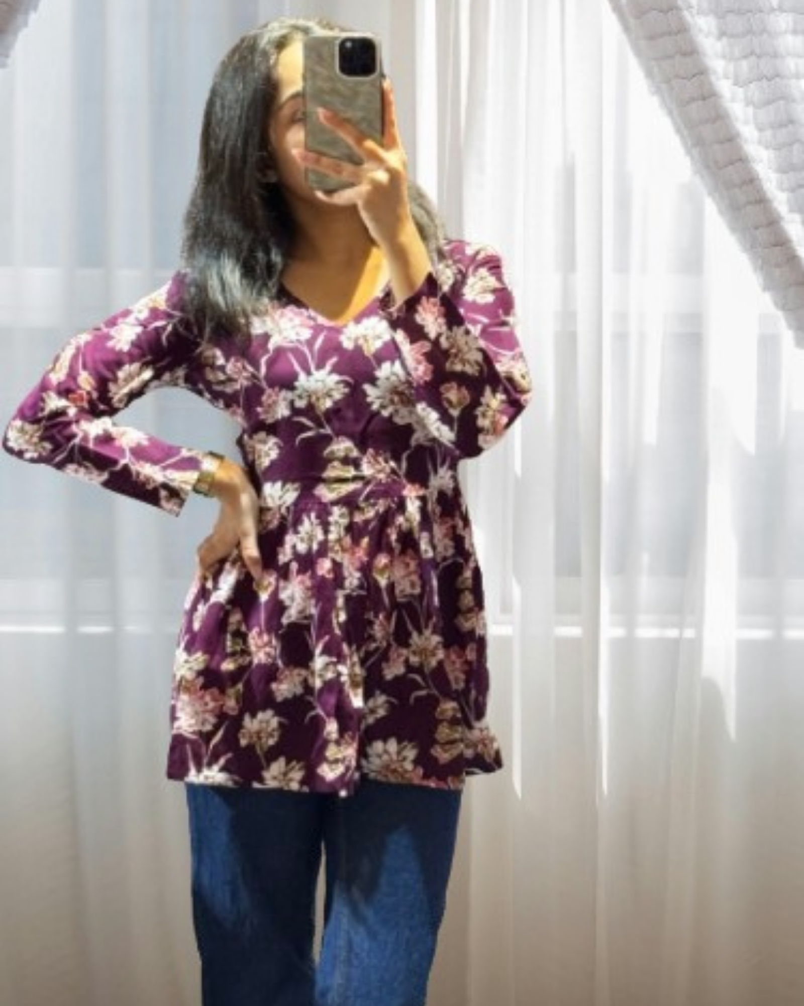 Deep Wine Flower Print Rayon Top Elegant Everyday Look