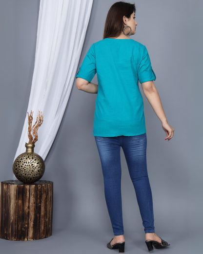 Turquoise Rayon Kurti Top Elegant and Trendy Look