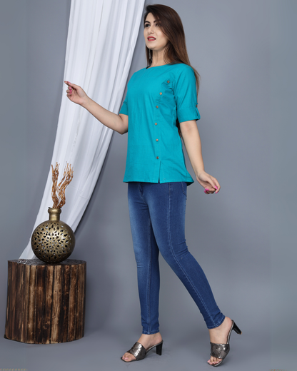 Turquoise Rayon Kurti Top Elegant and Trendy Look
