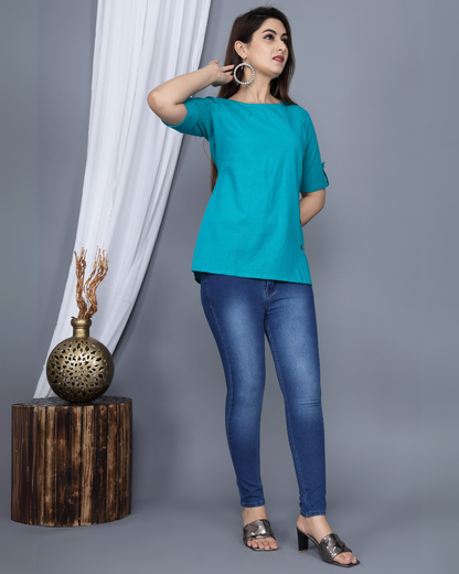 Turquoise Rayon Kurti Top Elegant and Trendy Look