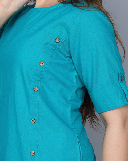 Turquoise Rayon Kurti Top Elegant and Trendy Look