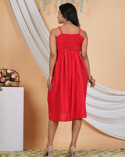 Red Butti Bobin A-Line Cotton Kurti – Classic Elegance in Every Thread