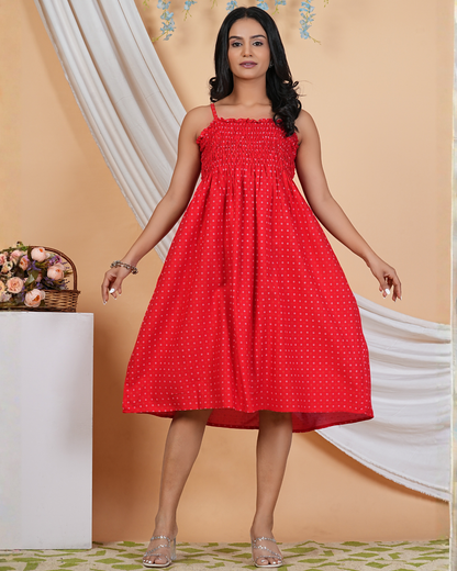 Red Butti Bobin A-Line Cotton Kurti – Classic Elegance in Every Thread