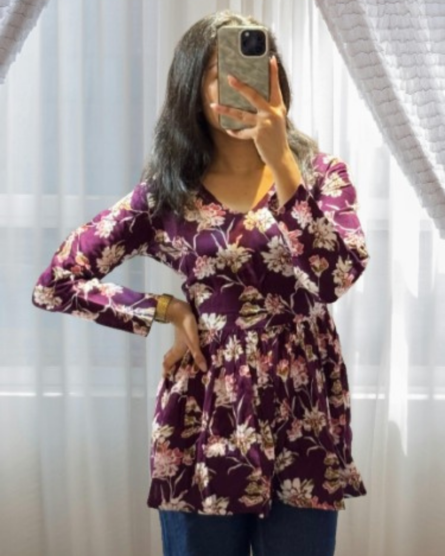 Deep Wine Flower Print Rayon Top Elegant Everyday Look