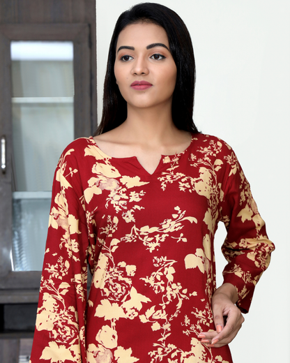 Dhoti Style Rayon Printed Night Dress Soft and Relaxing Wear