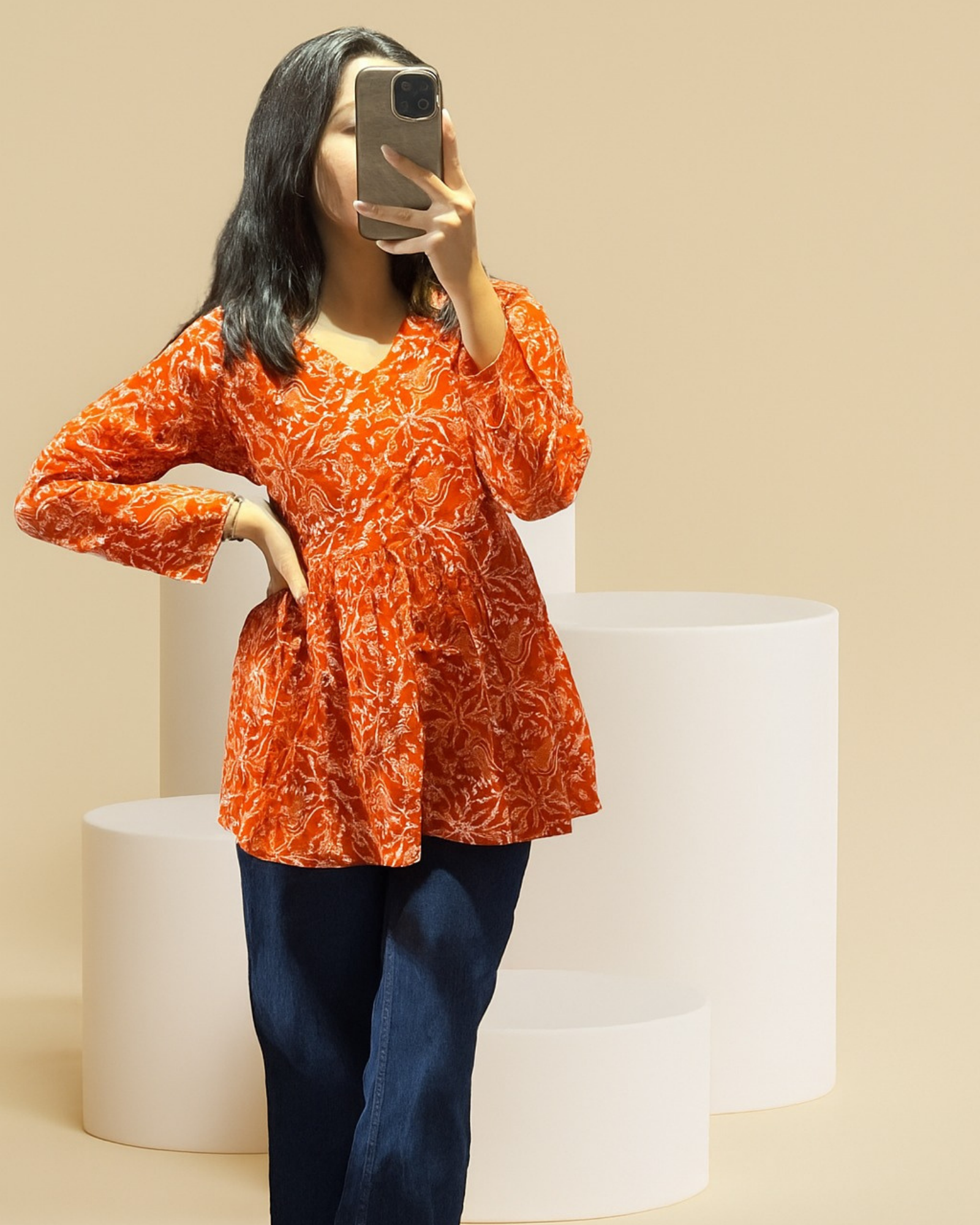 Orange Printed Cotton Top Stylish and Comfortable