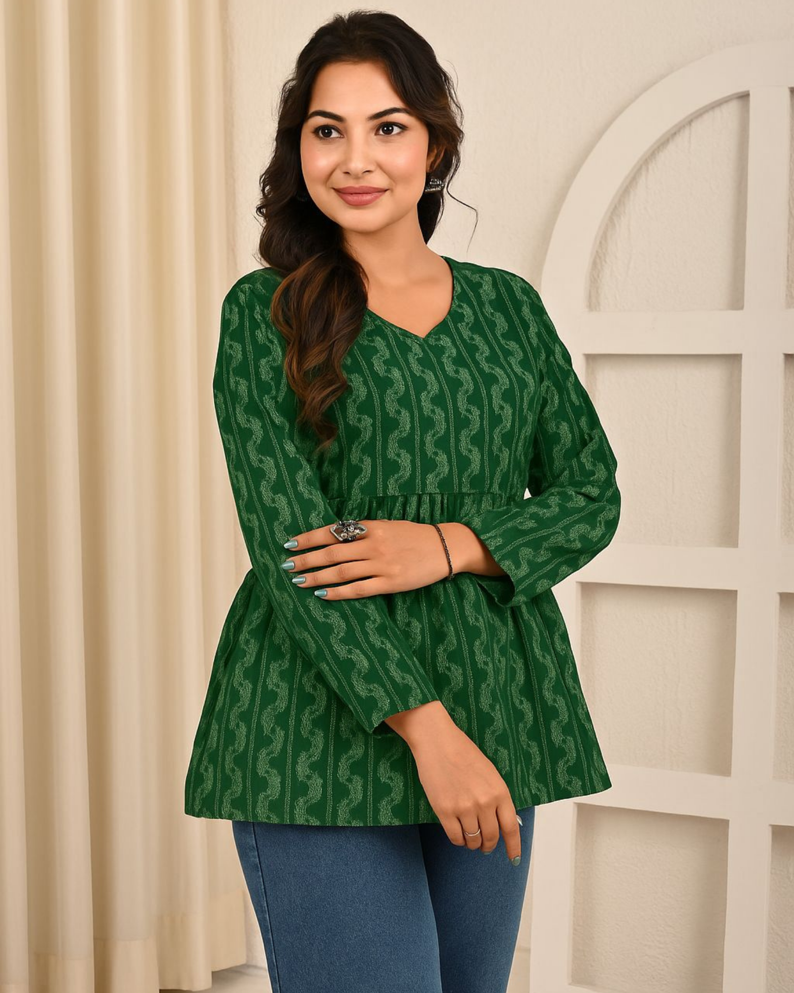 Fresh Green Khata Cotton Top Perfect for Casual Outings