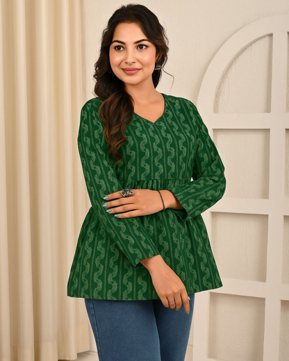 Fresh Green Khata Cotton Top Perfect for Casual Outings