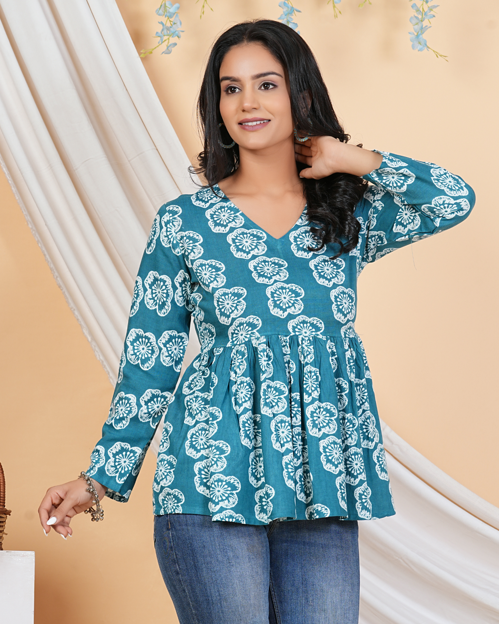 Bloom in Style Rama Flower A Line Cotton Top